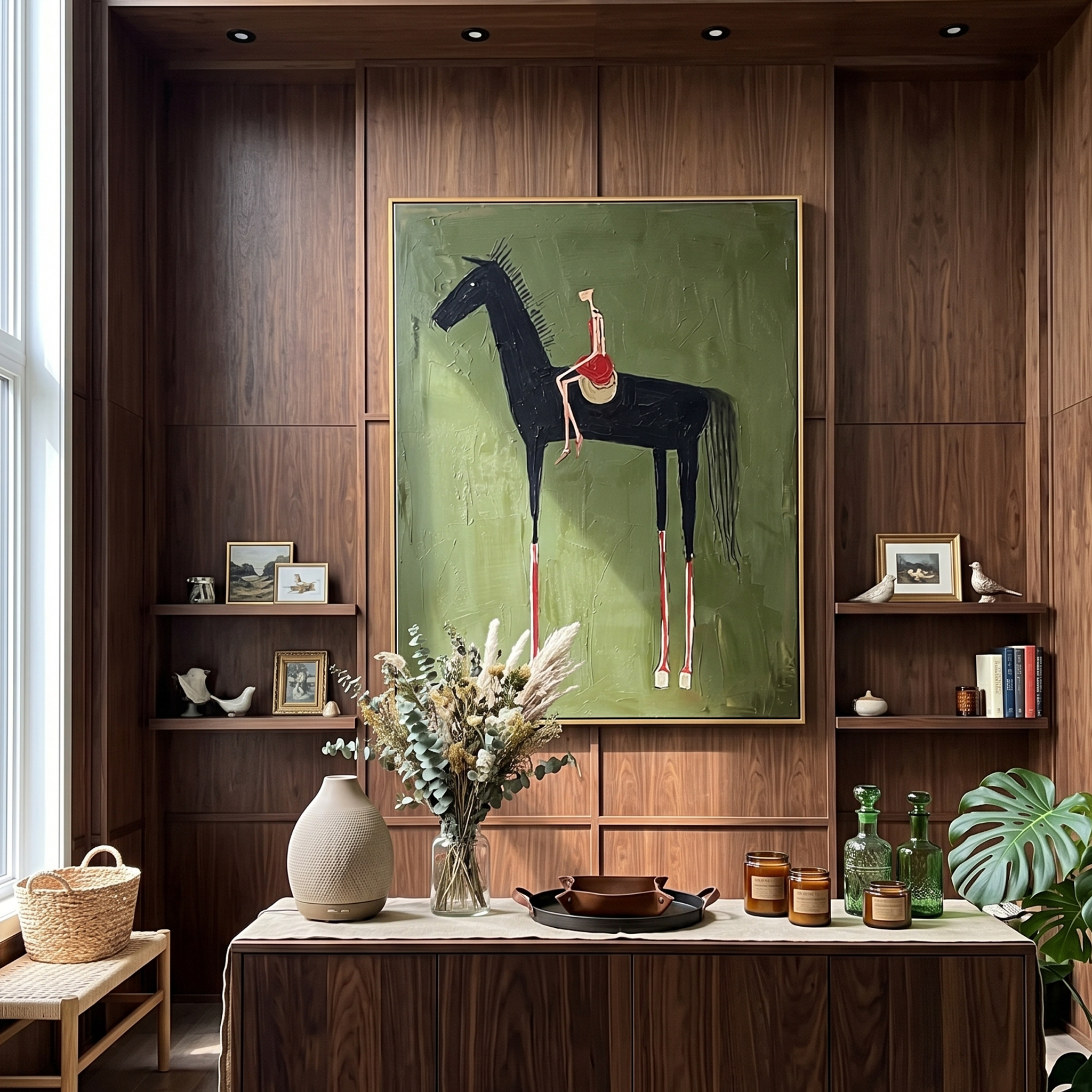 "Ride in Crimson" – Modern Heavy Impasto Figurative Art | Abstract Woman on Black Horse Painting | Bold Vertical Wall Art #AB493