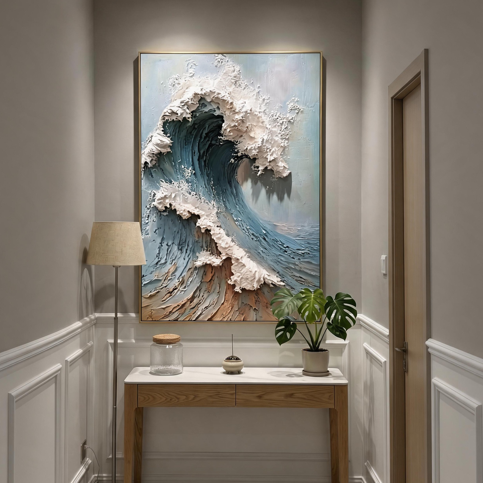 "The Great Surge" – 3D Sculptural Heavy Impasto Wave Painting | Luxury Coastal Mansion Statement Wall Art#PT 140