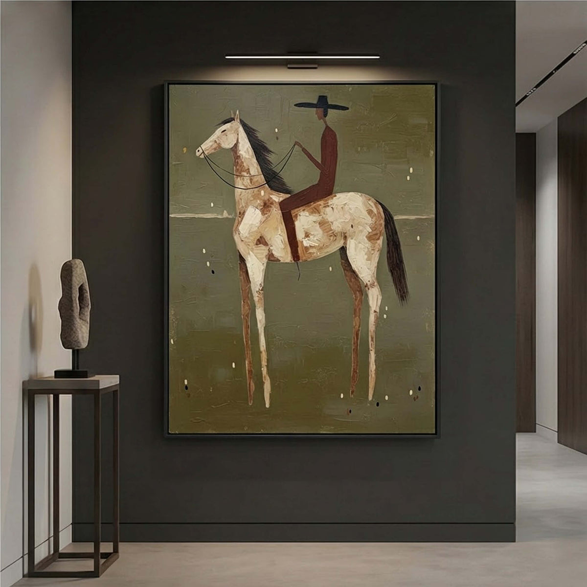 "Olive Solitude" - Modern Heavy Impasto Western Animal Artwork | Golden Palette Knife Painting | Luxury Vertical Wall Art #PT 2660