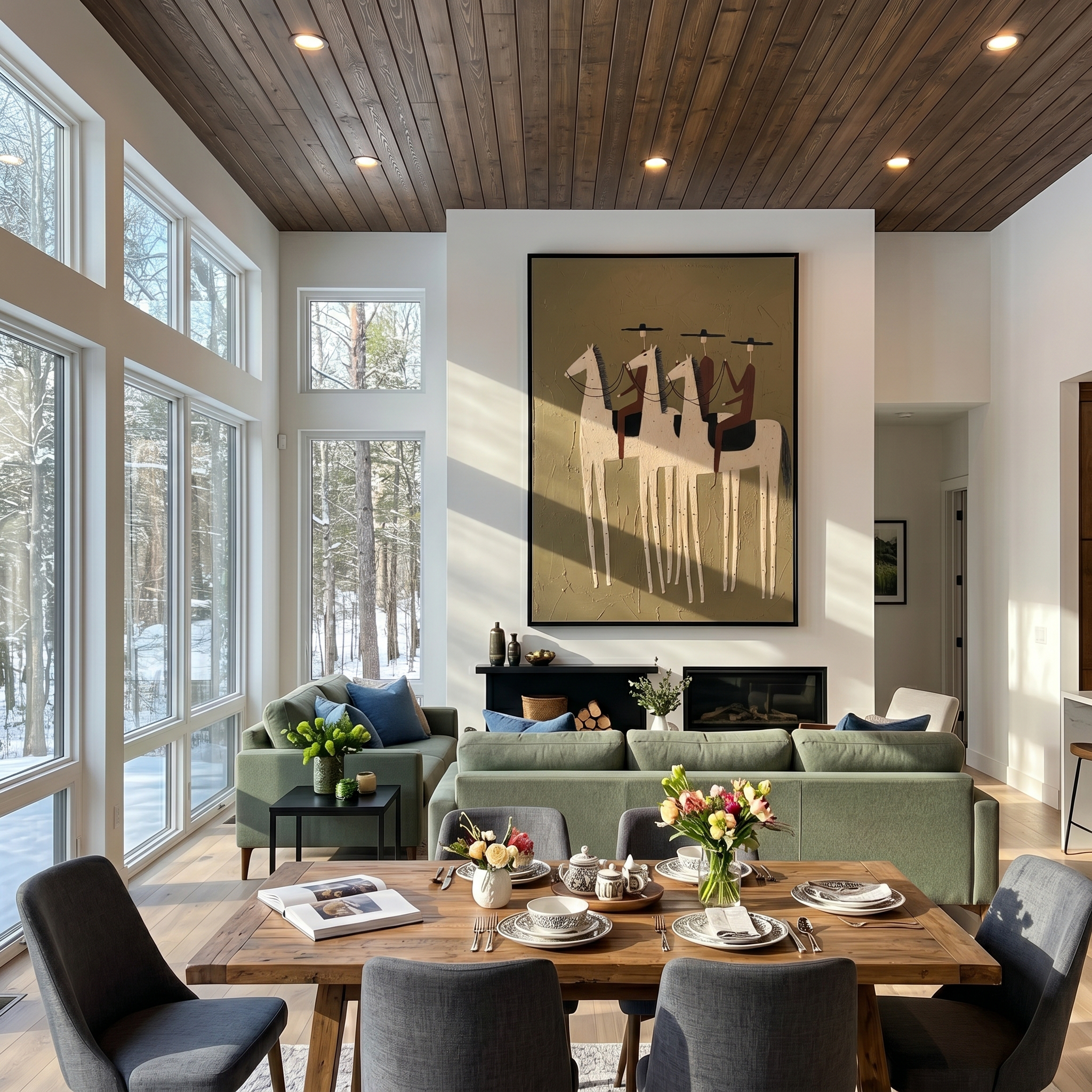 "Three Prairie Wanderers" – Modern Heavy Impasto Western Folk Figurative | 3D Dusty Olive & Warm Russet Palette Knife Painting | Luxury Vertical Wall Art #AB 515