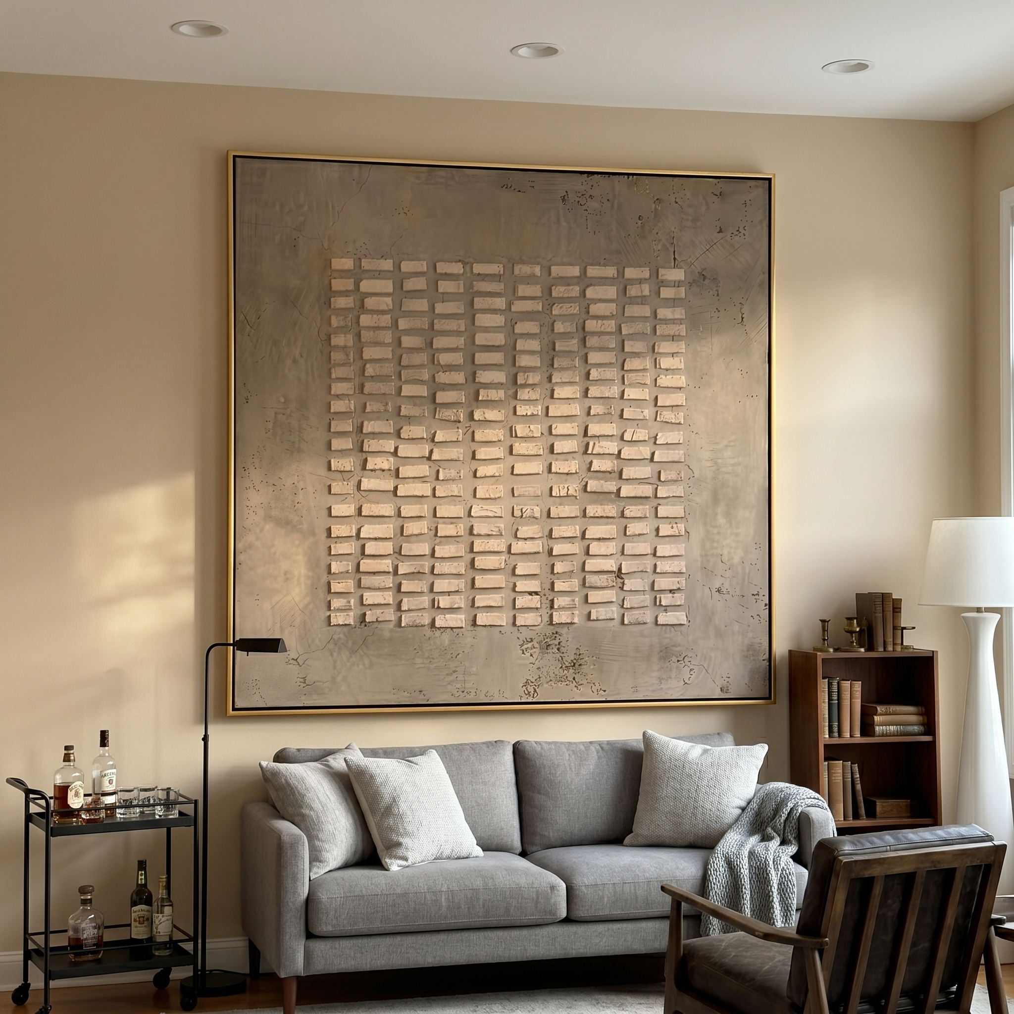 "Brick Relief Neutral Abstract" – Modern Heavy Impasto Art | 3D Taupe & Beige Textured Palette Knife Painting | Luxury Square Wall Art #WS 244