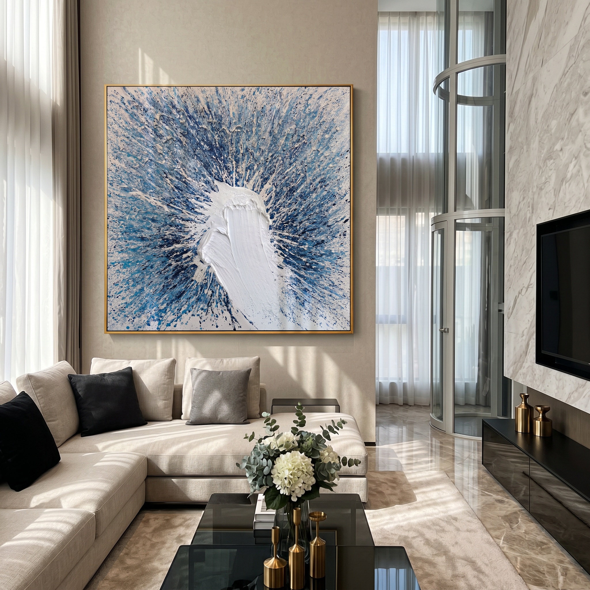 "Icebreaker" – Modern Radiant Impasto Abstract Painting | Minimalist Glacier Blue 3D Textured Statement Art#AB800