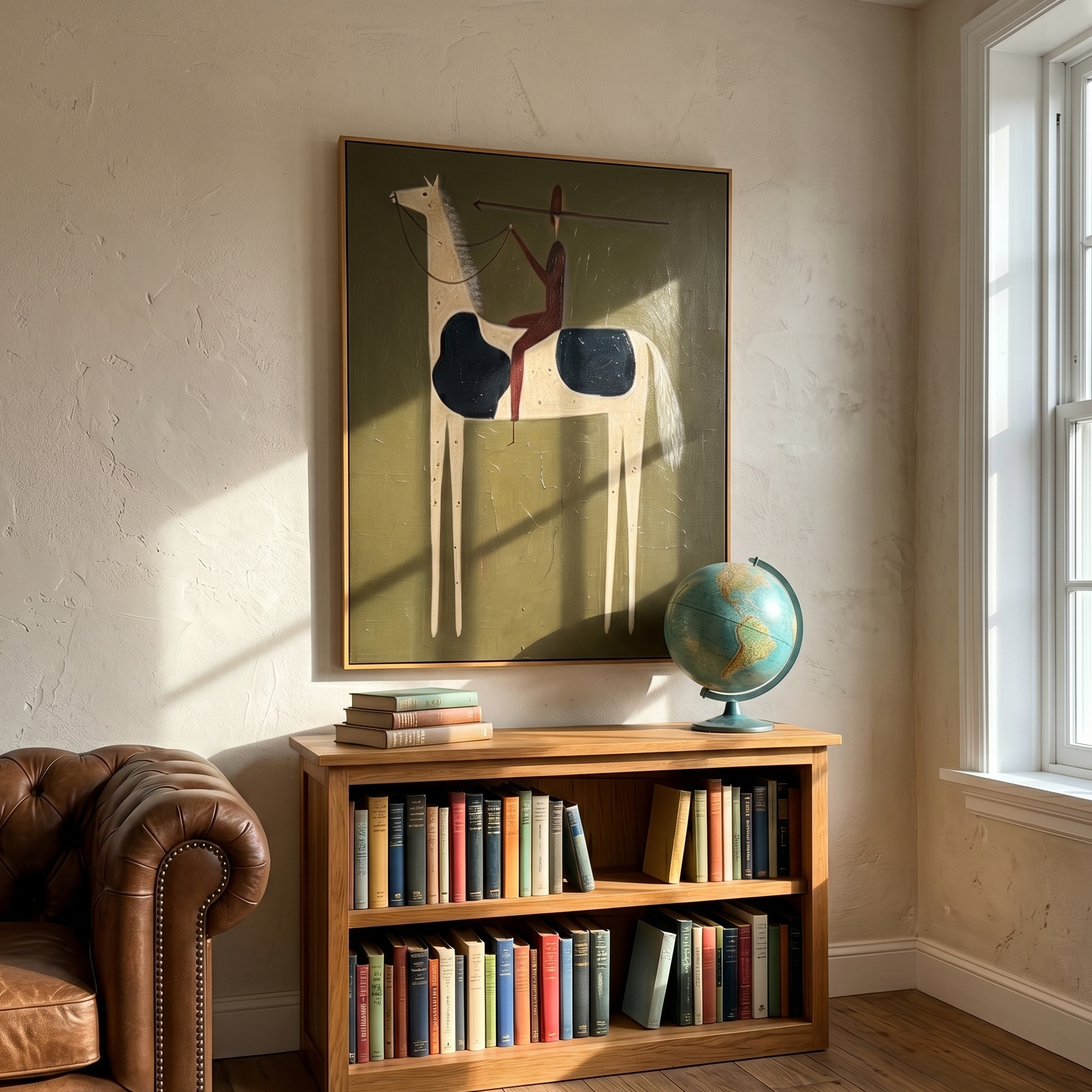 "Spear Bearing Primitive Rider" – Modern Heavy Impasto Tribal Western Figurative | 3D Vintage Umber & Cream Black Palette Knife Painting | Luxury Vertical Wall Art #AB 513