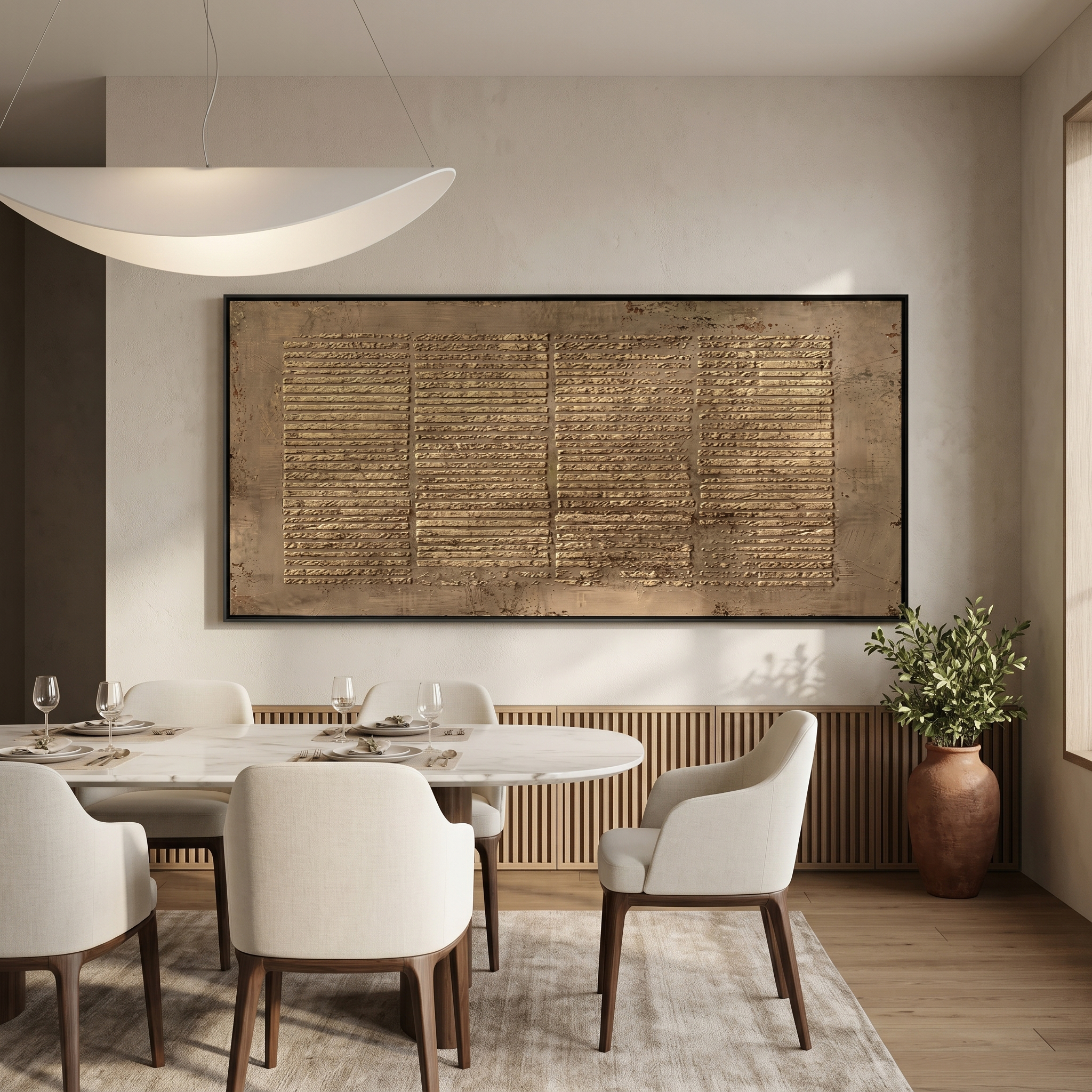"Earthy Gilded Rhythm" – Expressive Sculptural Abstract Art | 3D Layered Bronze & Gold Canvas | Luxury Horizontal Wall Art #WS 251