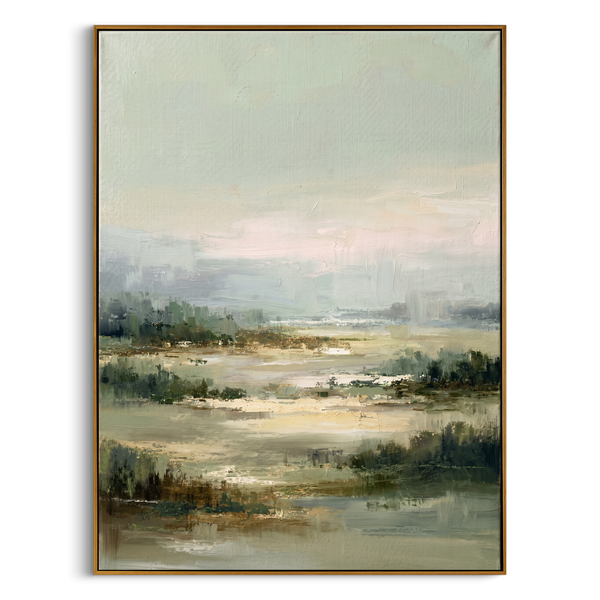"Pastoral Whisper" – Expressive Impasto Scenic Artwork | Muted Sage & Beige Wetland Landscape | Luxury Minimalist Statement Wall Art #PT 552