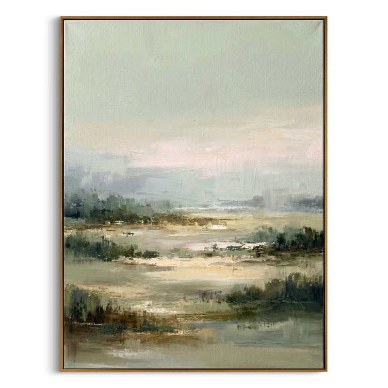 "Pastoral Whisper" – Expressive Impasto Scenic Artwork | Muted Sage & Beige Wetland Landscape | Luxury Minimalist Statement Wall Art #PT 552