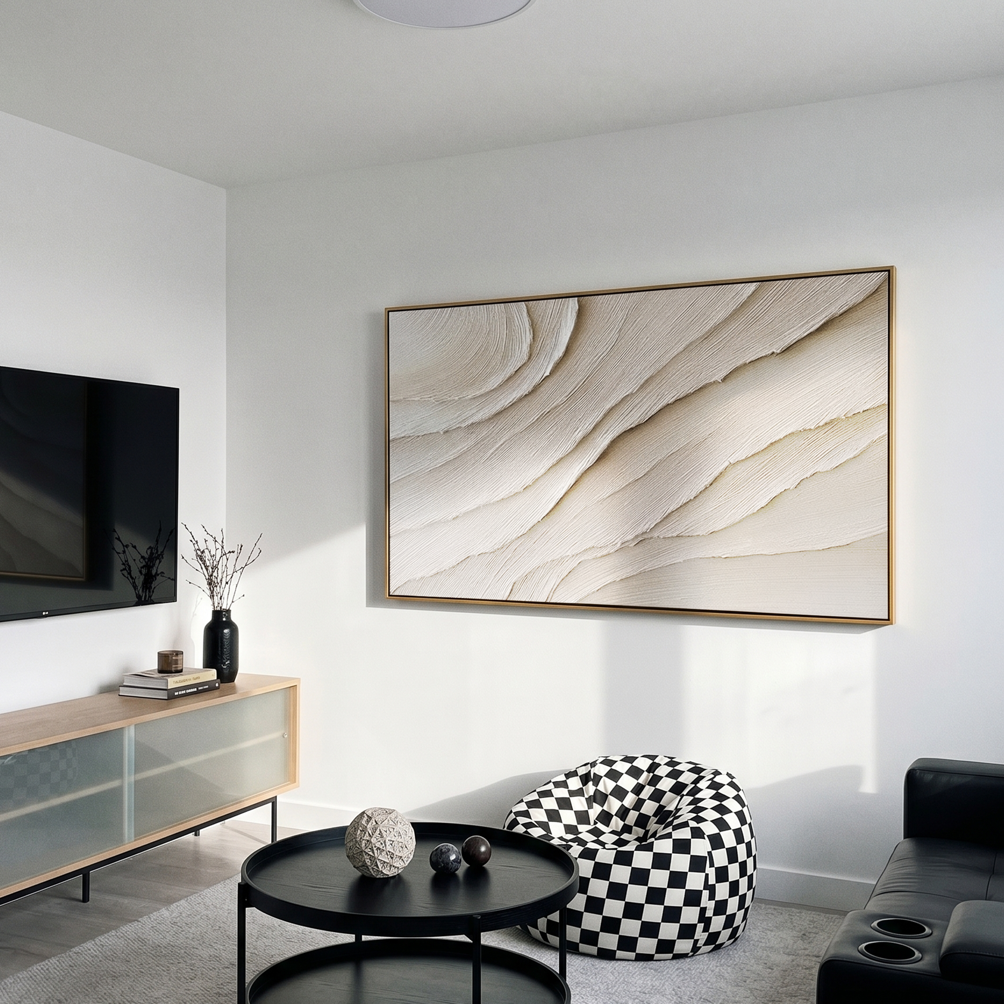 "Sands of Silence" – 3D Sculptural Scalloped Heavy Impasto | Minimalist Creamy Wabi-Sabi Horizontal Gallery Art #WS 241