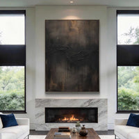 "Smoky Ridge Field" - Modern Wabi-Sabi Abstract Painting | Black Grey Textured Canvas Art | Luxury Vertical Wall Art #WS 179