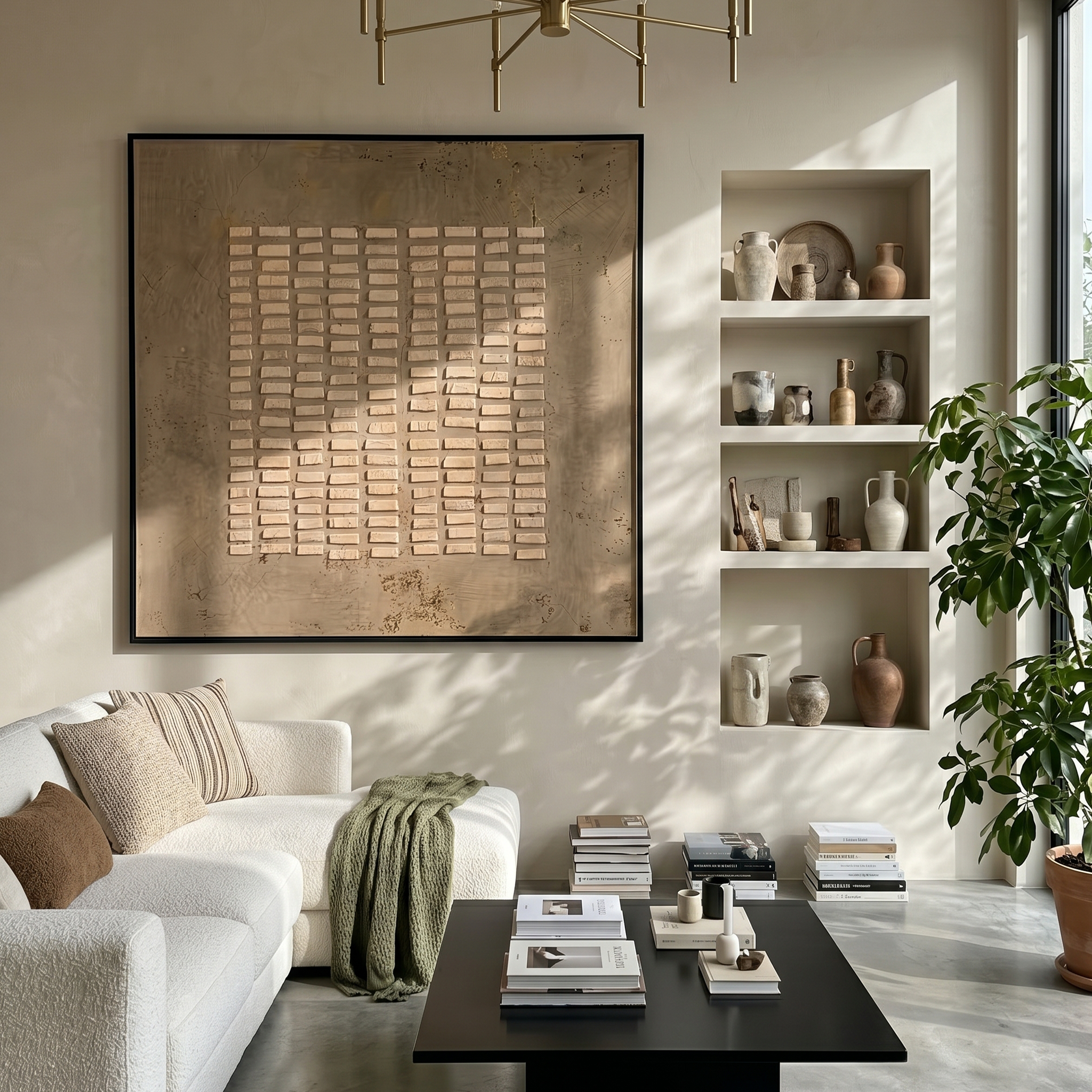 "Brick Relief Neutral Abstract" – Modern Heavy Impasto Art | 3D Taupe & Beige Textured Palette Knife Painting | Luxury Square Wall Art #WS 244