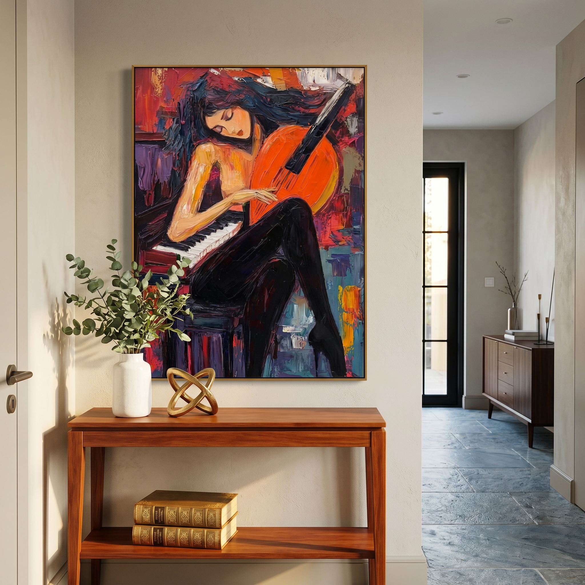 "MELODIC PASSION" – 3D Sculptural Heavy Impasto Musical Figural | Modern Vibrant Style Soul- Stirring Expressionist Wall Art #PE496