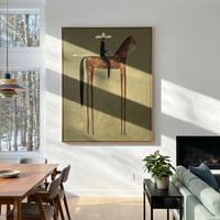 "Tall-Legged Tribal Cowboy" – Modern Heavy Impasto Western Figurative | 3D Moss Olive & Cinnamon Natural Palette Knife Painting | Luxury Vertical Wall Art #AB 510