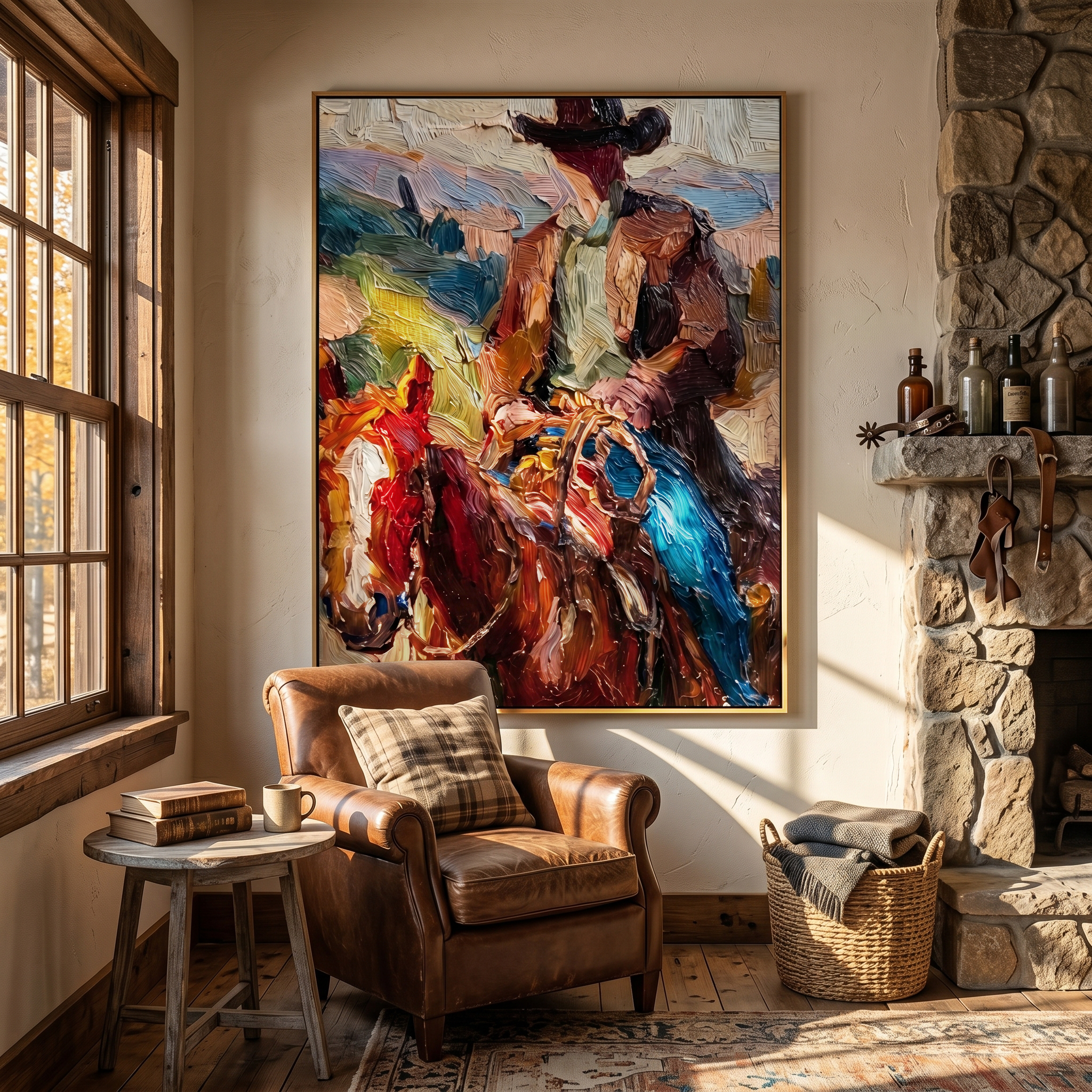 "Palette Knife Cowboy" – Textured Impasto Equestrian Artwork | Bold Tones Expressive Wall Decor | Contemporary Vertical Statement Piece #PT 557