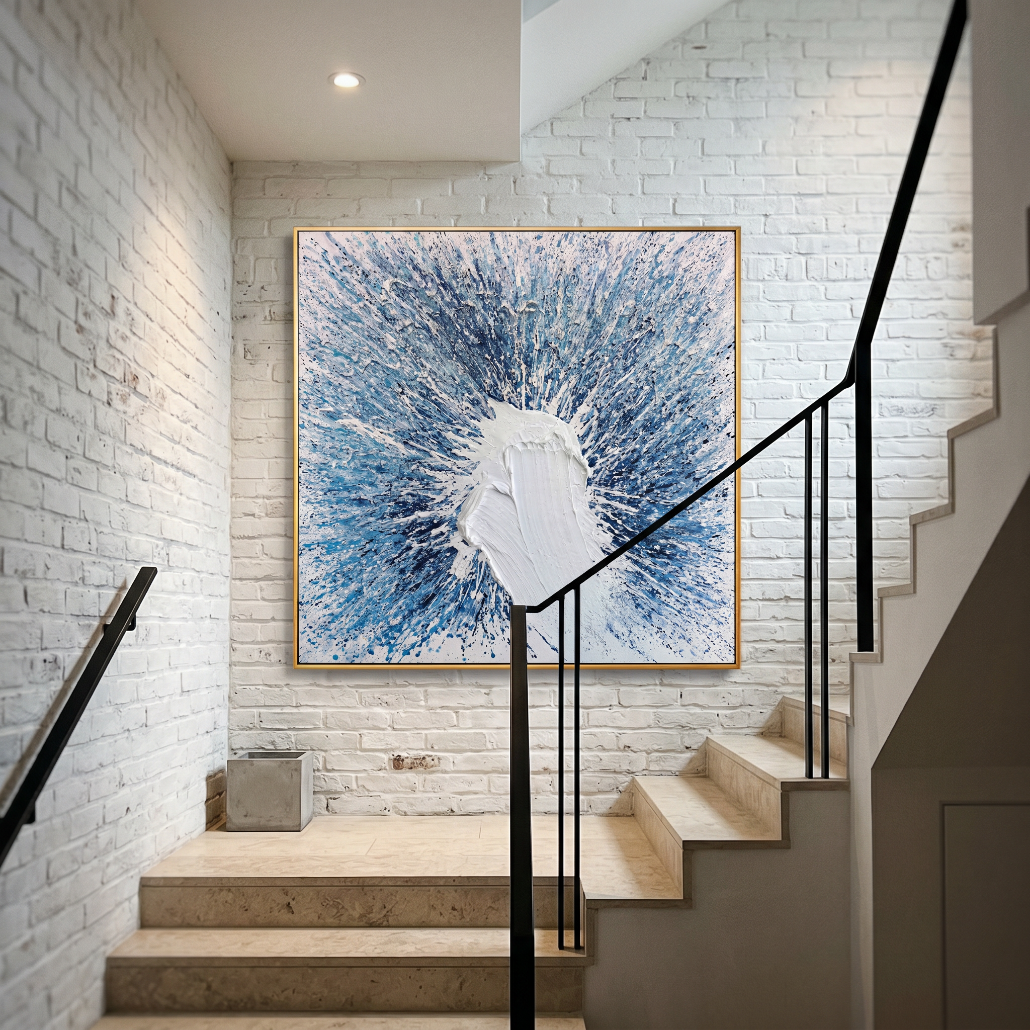 "Icebreaker" – Modern Radiant Impasto Abstract Painting | Minimalist Glacier Blue 3D Textured Statement Art#AB800