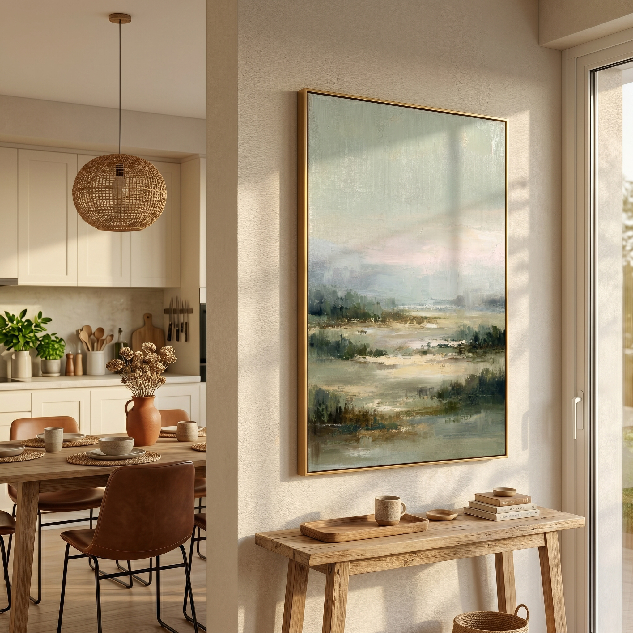 "Pastoral Whisper" – Expressive Impasto Scenic Artwork | Muted Sage & Beige Wetland Landscape | Luxury Minimalist Statement Wall Art #PT 552
