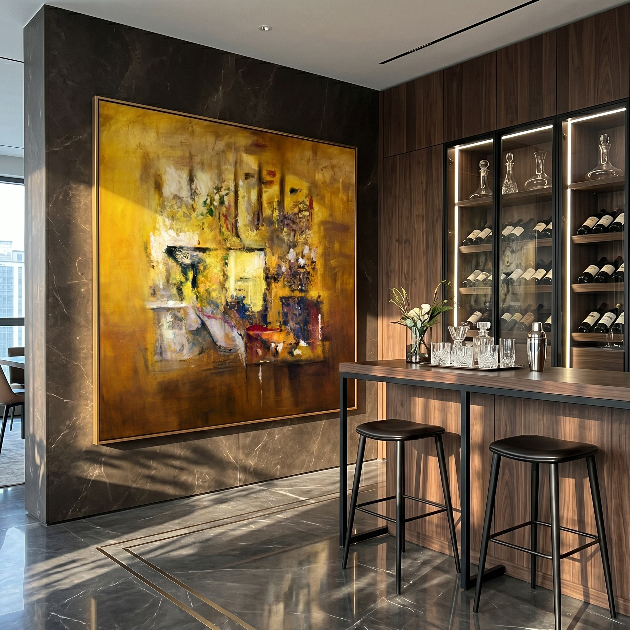 "Amber Morning" – Modern Impressionist Golden Abstract | Luxury Statement Texture Art for Mansion Living Room #AB1018