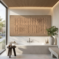 "Tactile Linear Rhythm" – Modern Heavy Impasto Abstract Art | 3D Taupe & Beige Palette Knife Painting | Luxury Horizontal Wall Art #WS 250