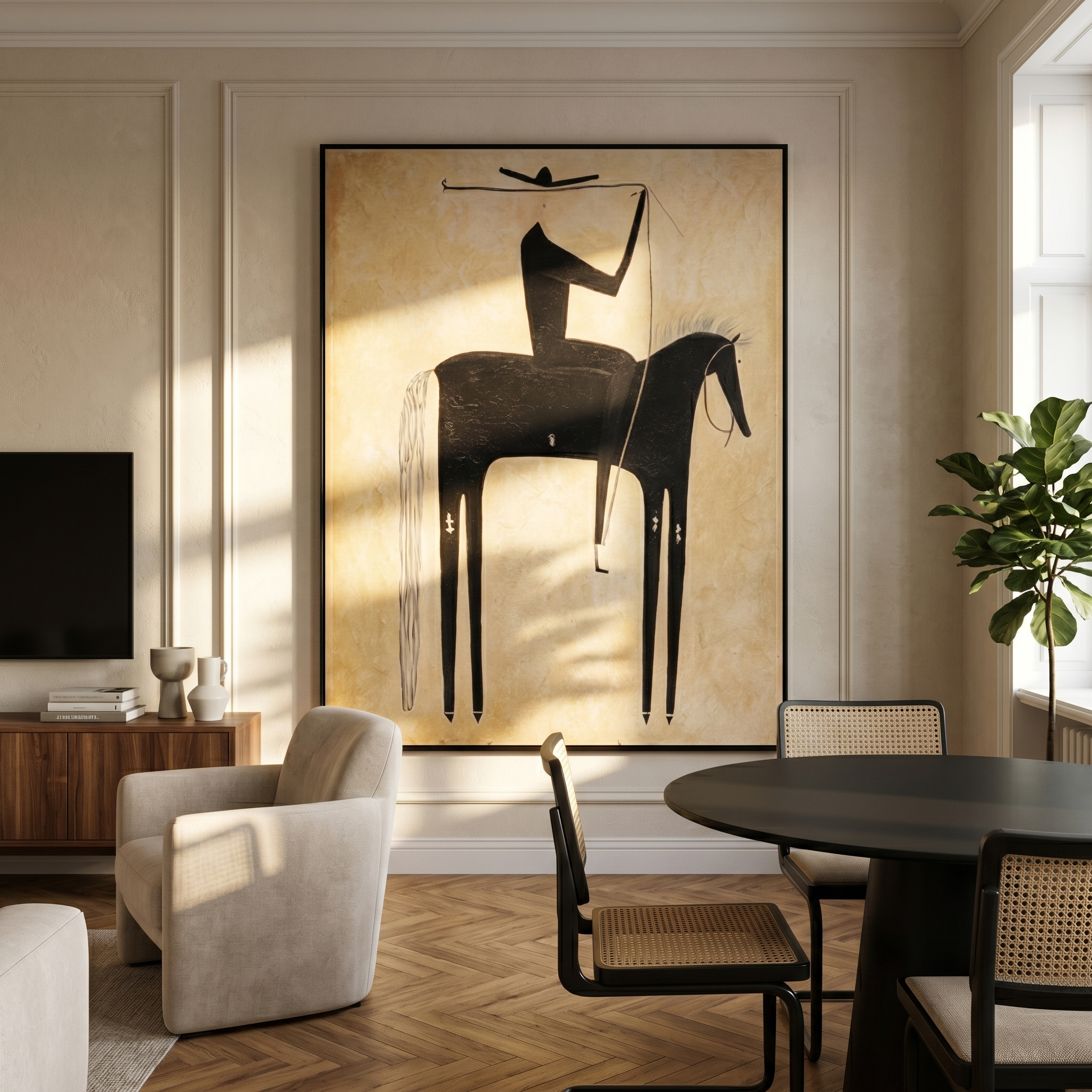 "The Minimalist Cowboy" – Modern Folk Impasto Western Art | 3D Noir & Sepia Palette Knife Painting | Luxury Vertical Wall Art #AB 501