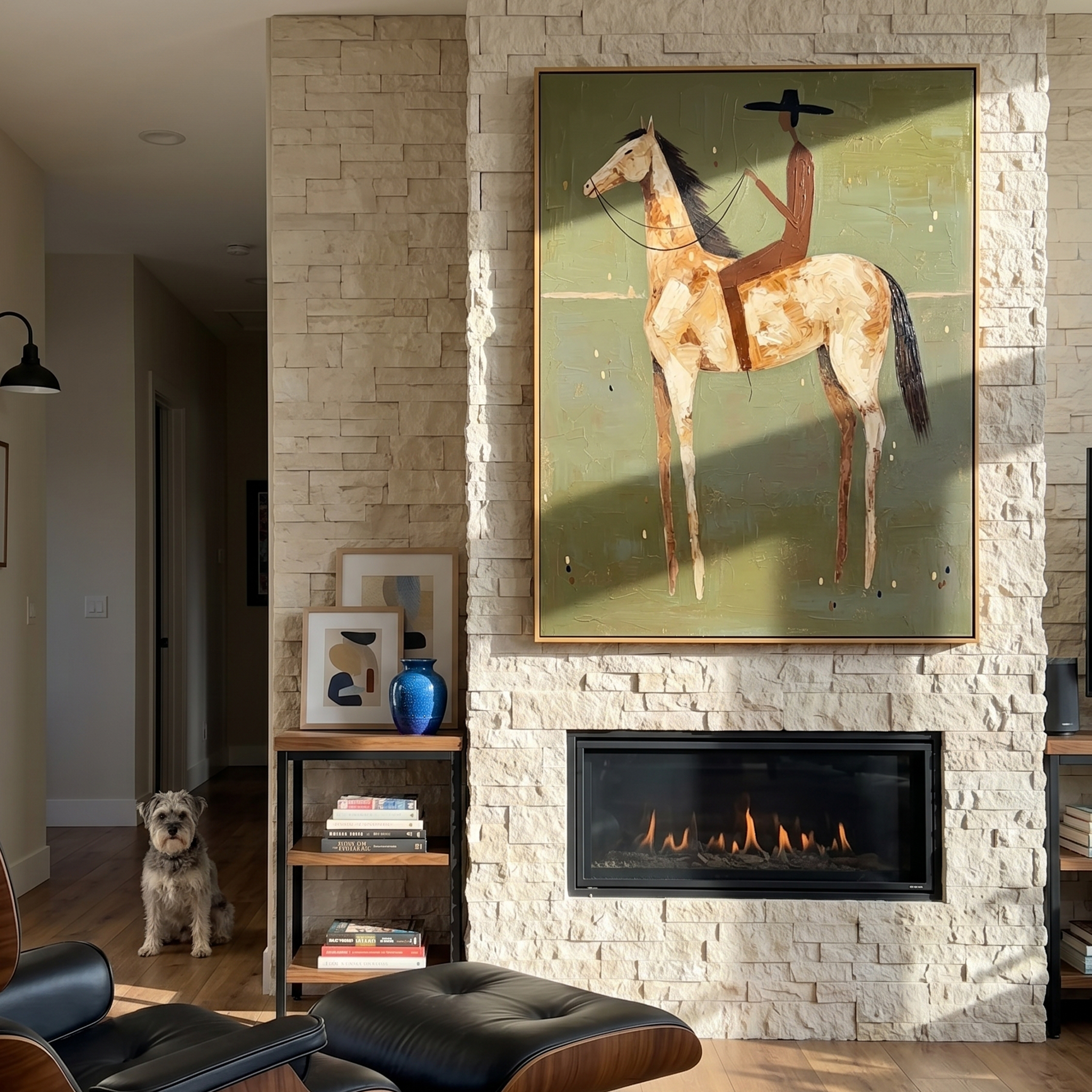 "The Rider & The Palomino" – Modern Heavy Impasto Western Art | 3D Olive & Caramel Palette Knife Painting | Luxury Vertical Wall Art #AB 496