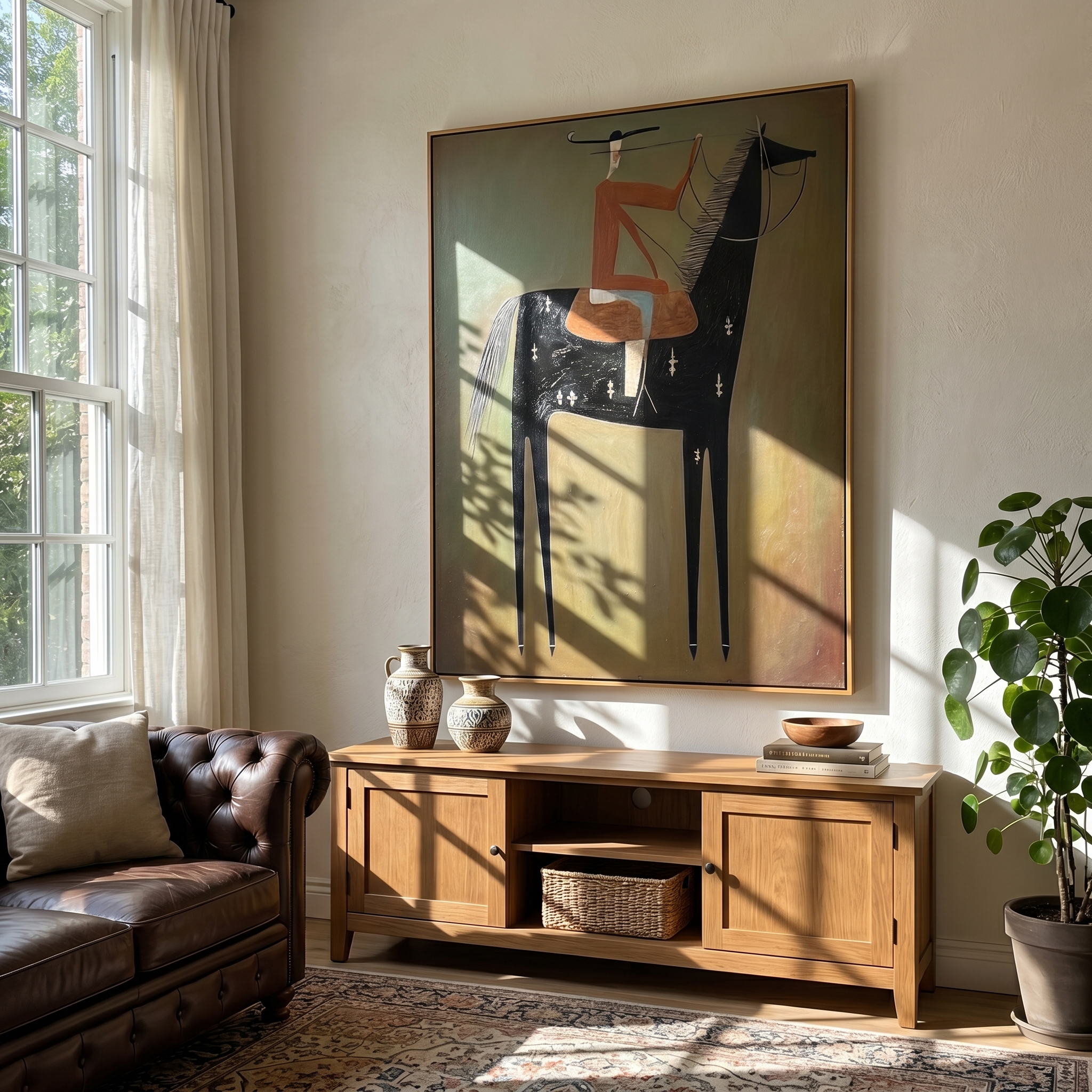 "The Stylized Rider" – Modern Minimalist Impasto Equestrian Art | 3D Terracotta & Olive Palette Knife Painting | Luxury Vertical Wall Art #AB 498