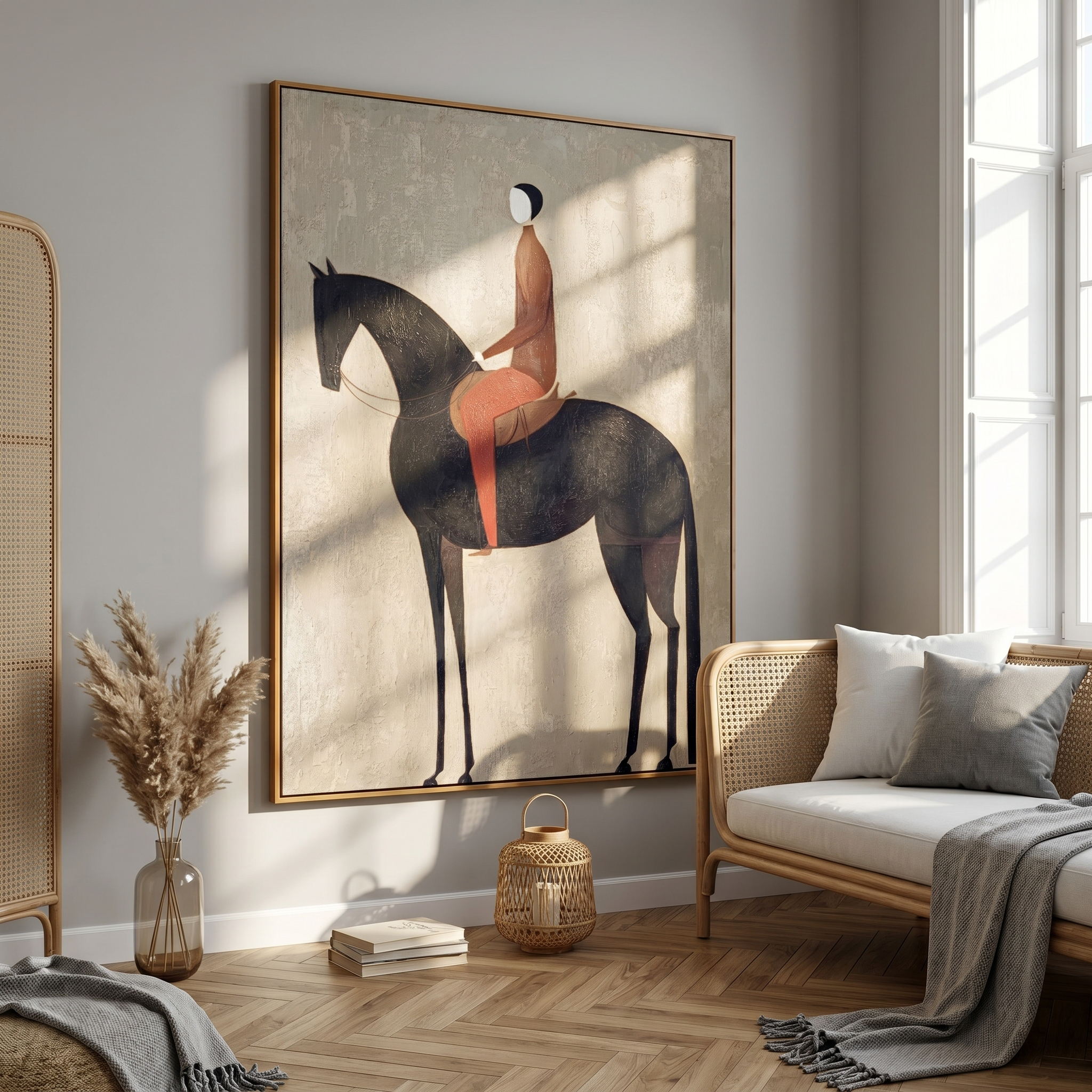 Minimalist Crimson Equestrian" – Modern Heavy Impasto Figurative Art | 3D Ash Grey & Burgundy Palette Knife Painting | Luxury Vertical Wall Art #AB 509