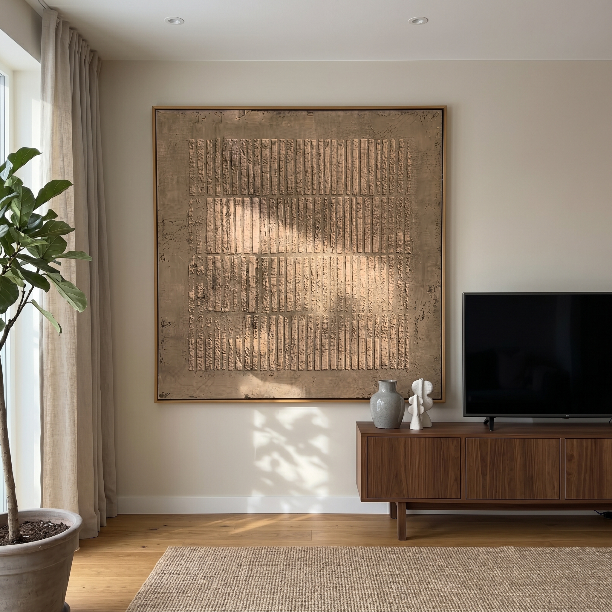 "Neutral Textured Grid" – Modern Heavy Impasto Abstract Art | 3D Taupe & Beige Palette Knife Painting | Luxury Square Wall Art #WS 243