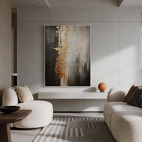 "Black Gold Motion" - Modern Wabi-Sabi Abstract Painting | Black Grey Gold Textured Canvas Art | Luxury Vertical Wall Art #WS 164