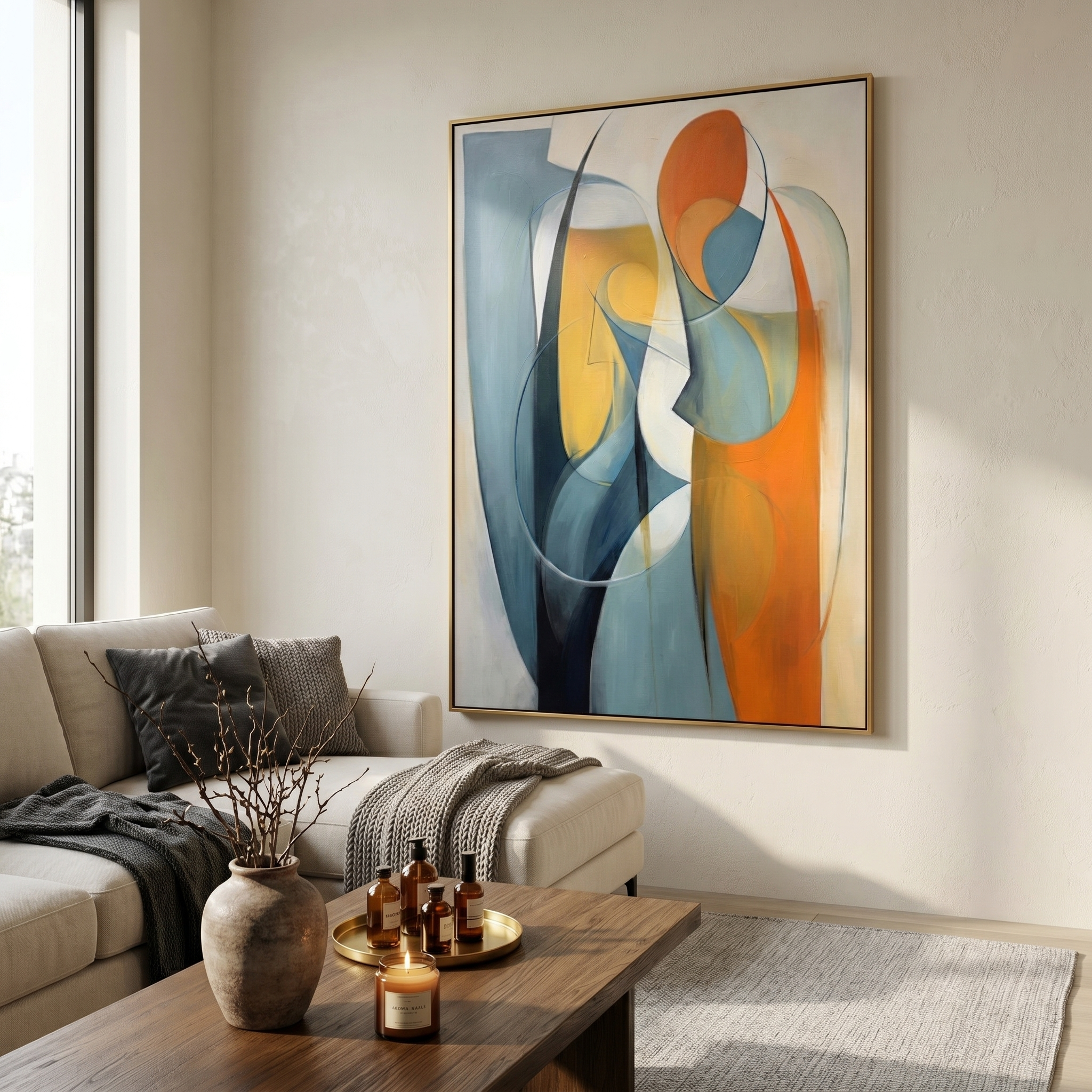 "Soul Resonate" – Mid-Century Modern Geometric Abstract | Cubist Inspired Couple Silhouette Gallery Wall Art #AB983