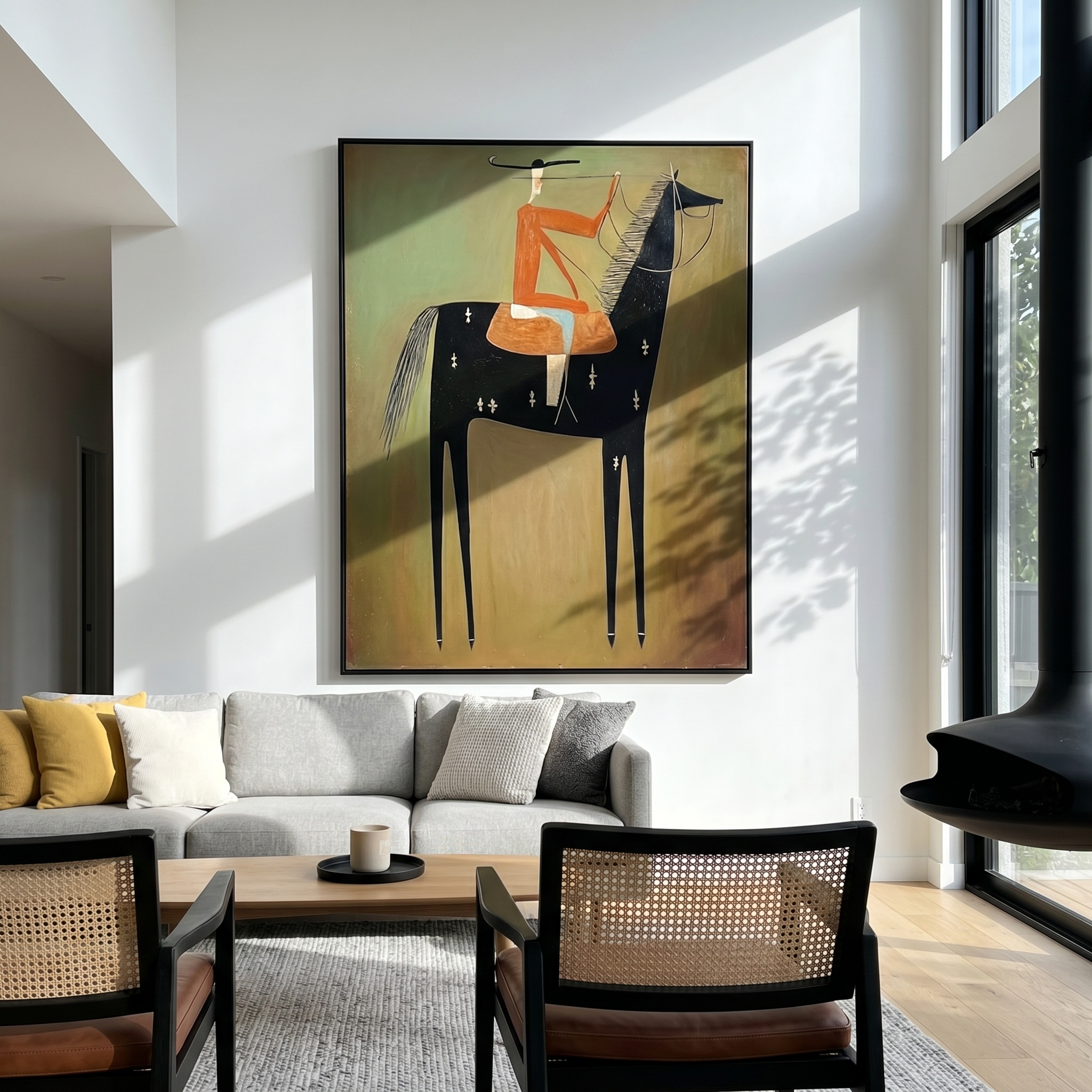 "The Stylized Rider" – Modern Minimalist Impasto Equestrian Art | 3D Terracotta & Olive Palette Knife Painting | Luxury Vertical Wall Art #AB 498