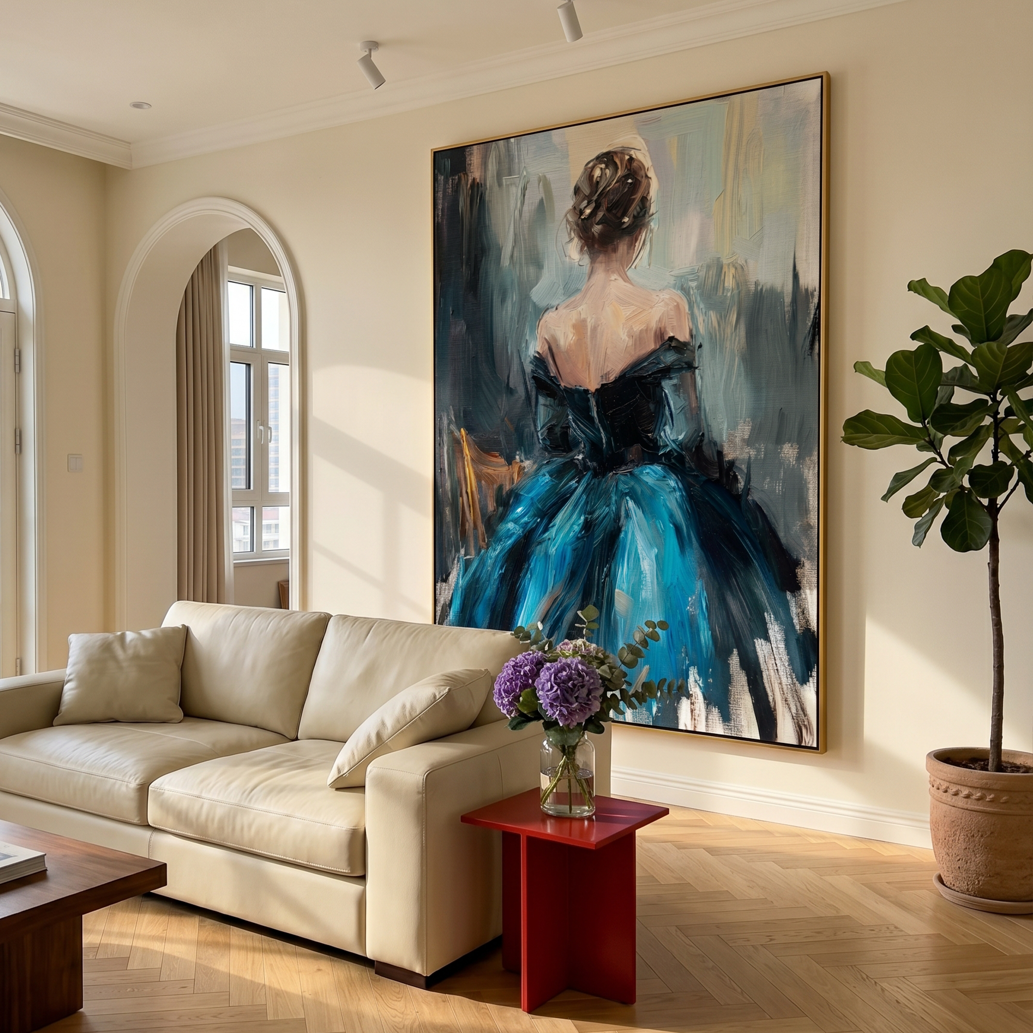 "The Blue Ballerina" – Modern Heavy Impasto Figurative Art | 3D Teal & Black Palette Knife Painting | Luxury Vertical Wall Art #PE 501
