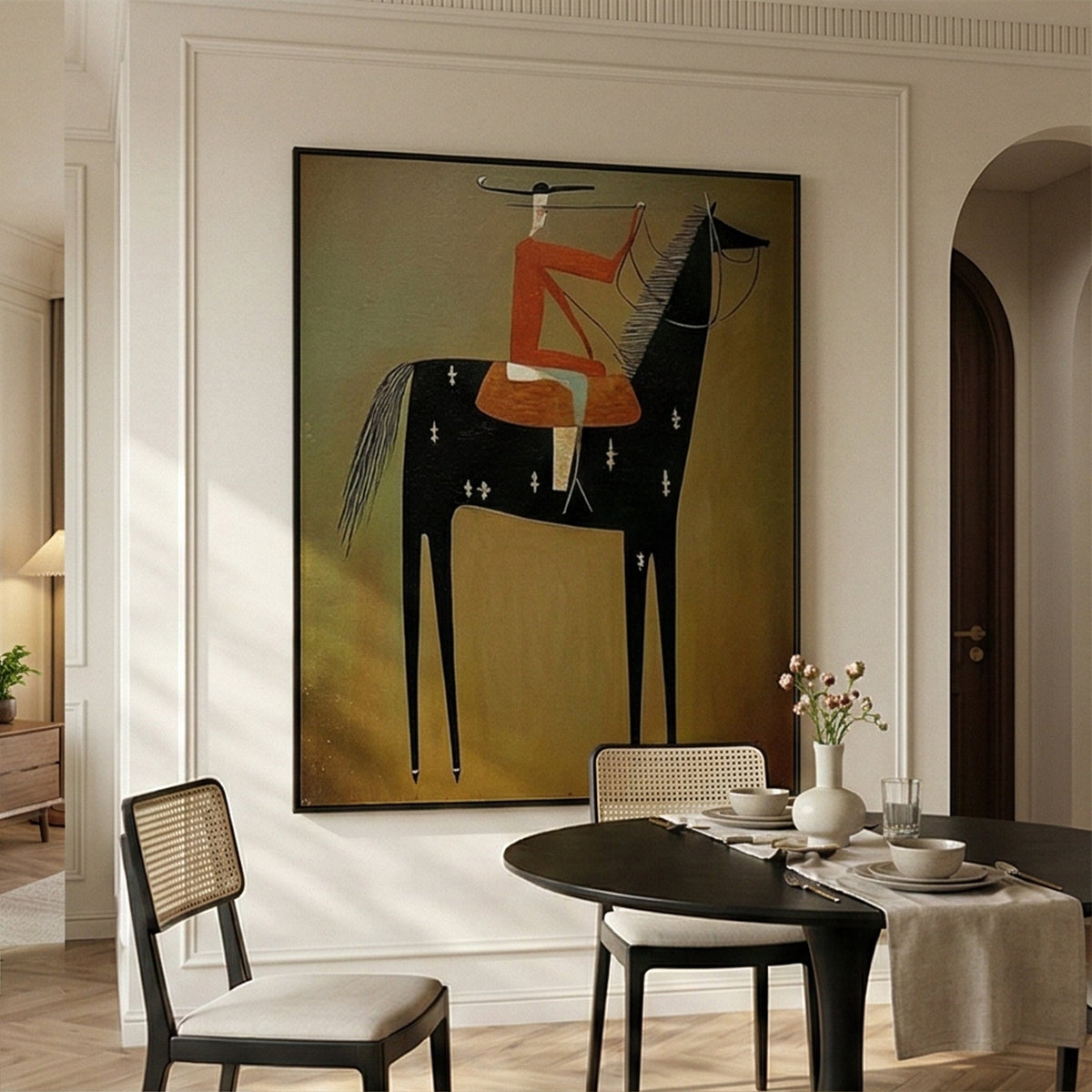 "Equestrian Reverie" - Modern Heavy Impasto Western Animal Artwork | Black & Golden Palette Knife Painting | Luxury Vertical Wall Art #PT 2657
