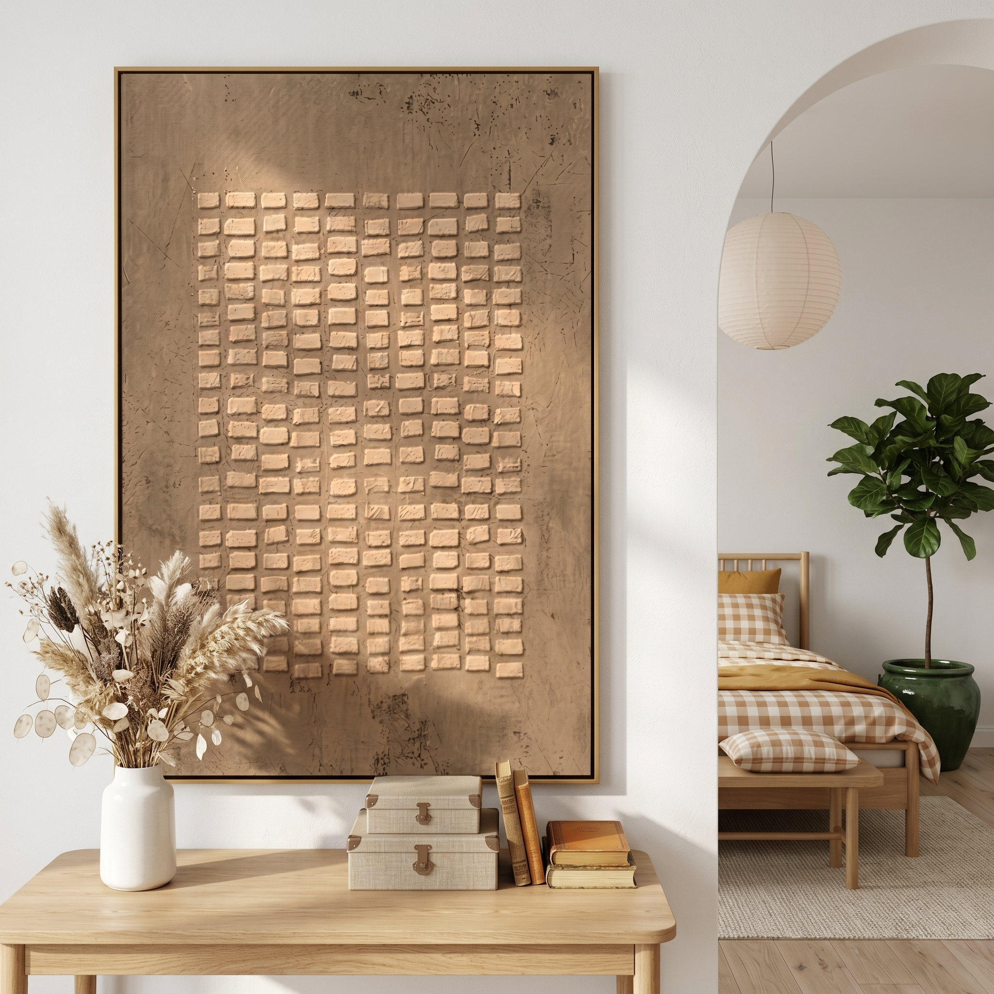 "Structured Organic Texture" – Expressive Sculptural Abstract Art | 3D Layered Taupe & Cream Canvas | Luxury Vertical Wall Art #WS 255