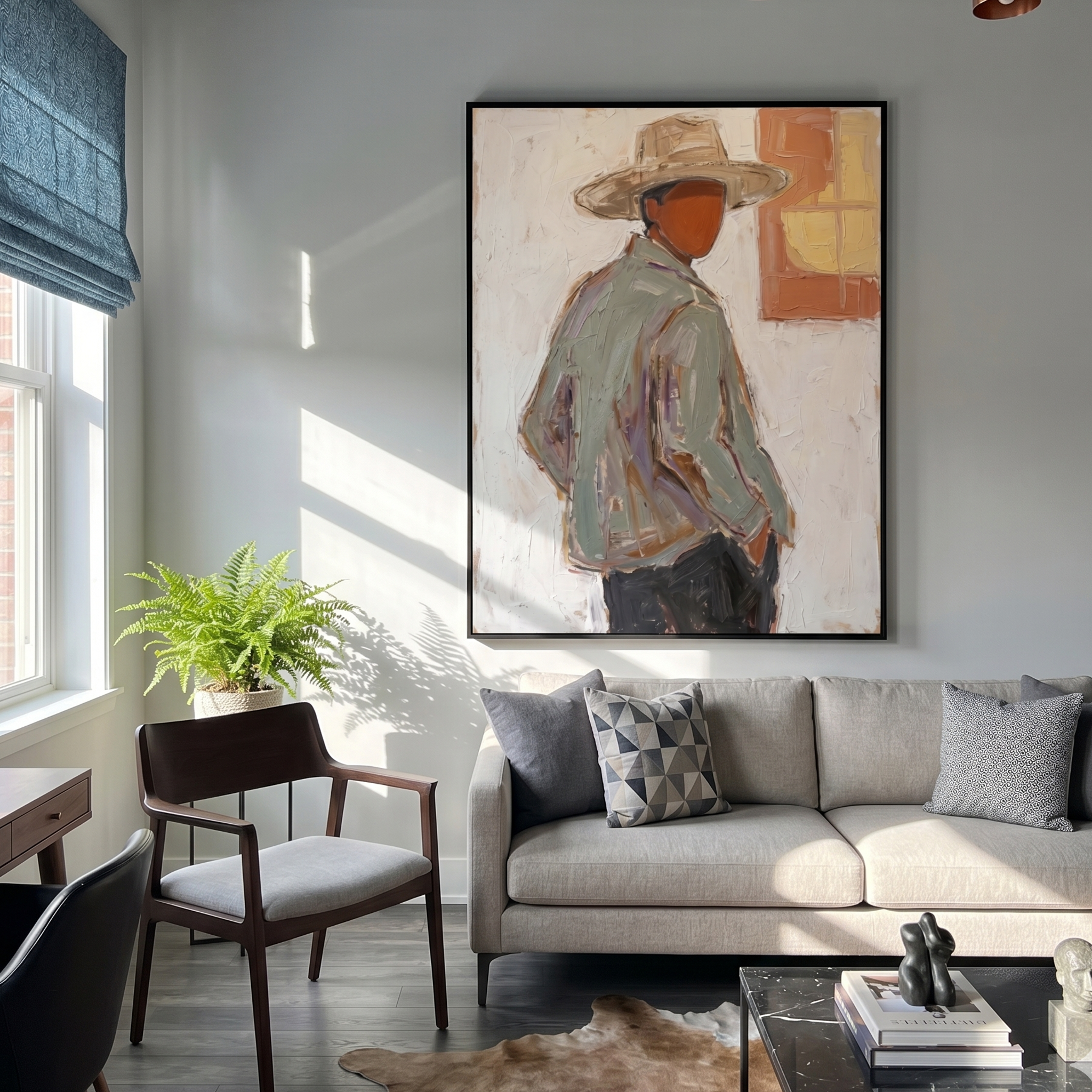 "Quiet Western Silhouette" – Expressive Sculptural Portrait | 3D Layered Ochre & Cream Canvas | Luxury Vertical Wall Art #PE 513