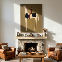 "Spear Bearing Primitive Rider" – Modern Heavy Impasto Tribal Western Figurative | 3D Vintage Umber & Cream Natural Palette Knife Painting | Luxury Vertical Wall Art #AB 513