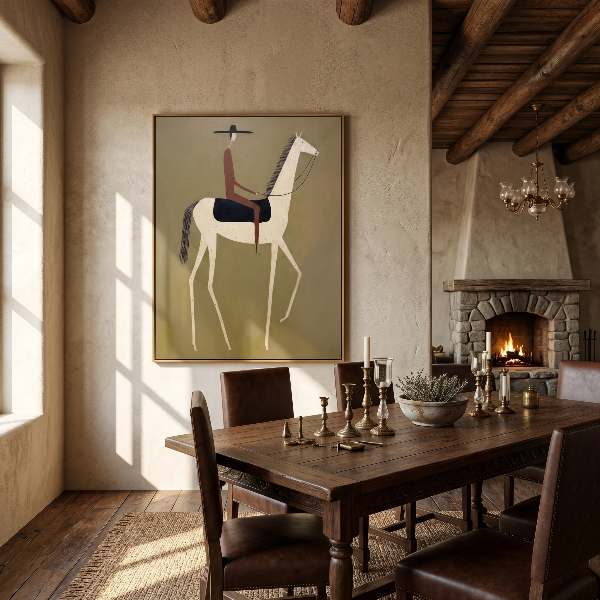 "Minimal Wandering Cowboy" – Modern Heavy Impasto Western Figurative | 3D Olive Sage & Russet Brown Palette Knife Painting | Luxury Vertical Wall Art #AB 508