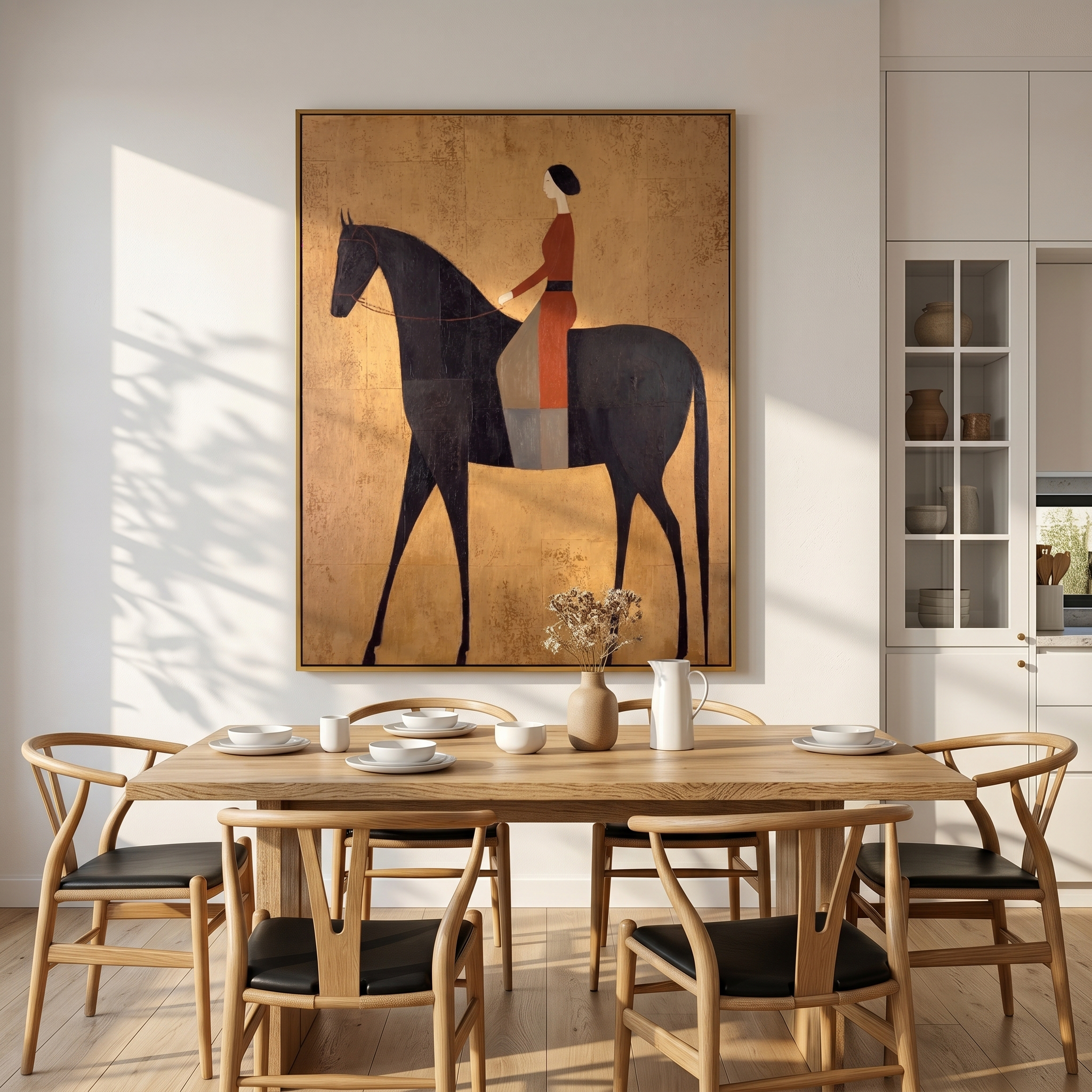 "Gilded Noble Equestrienne" – Modern Heavy Impasto Vintage Figurative | 3D Antique Gold & Burgundy Ebony Palette Knife Painting | Luxury Vertical Wall Art #PT 558