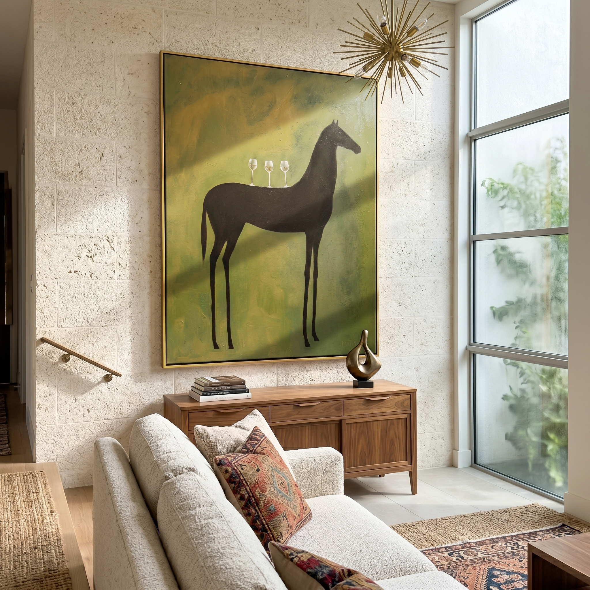 "The Horse’s Toast" – Modern Heavy Impasto Abstract Figurative Art | 3D Olive & Noir Palette Knife Painting | Luxury Vertical Wall Art #AN 150