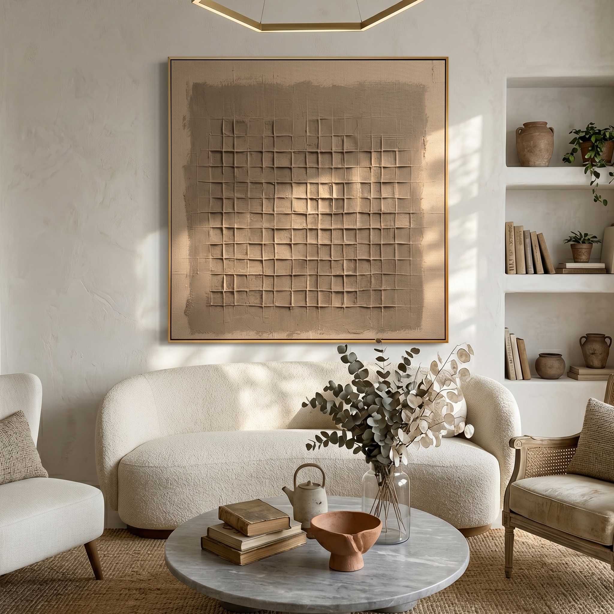 "Earthy Woven Relief" – Expressive Textured Abstract Art | 3D Layered Taupe & Cream Canvas | Luxury Square Wall Art #WS 249