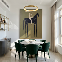 "Starry Marked Desert Horseman" – Modern Heavy Impasto Primitive Western Figurative | 3D Muted Olive & Sage Green Ebony Palette Knife Painting | Luxury Vertical Wall Art #AB 516