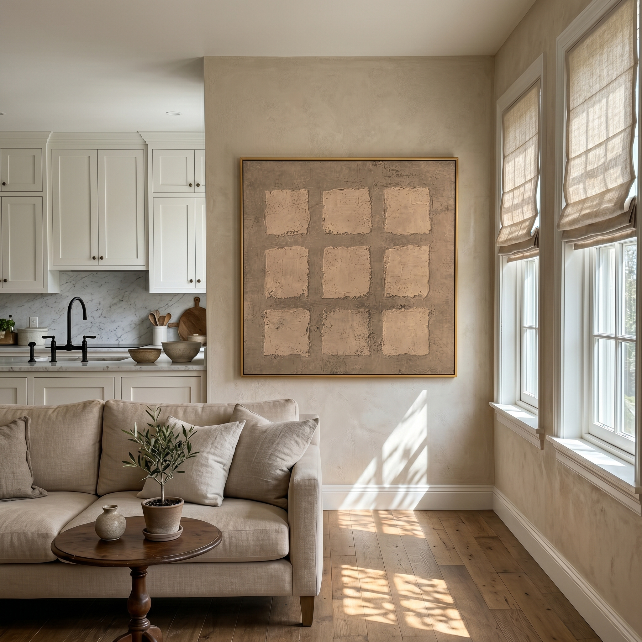 "Nine Squares in Taupe" – Modern Heavy Impasto Abstract Art | 3D Warm Taupe & Beige Palette Knife Painting | Luxury Square Wall Art #WS 248