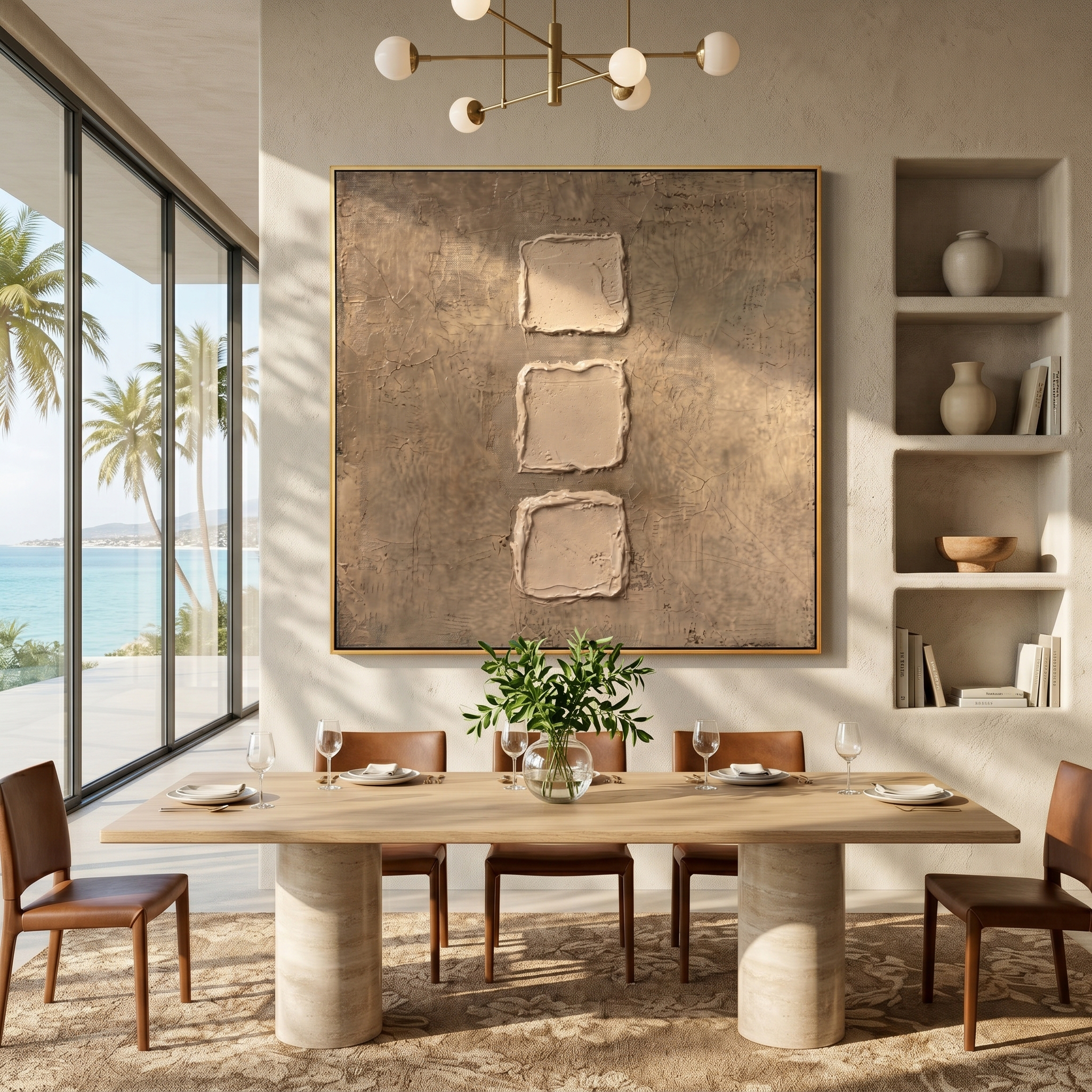 "Earthy Geometric Relief" – Expressive Sculptural Abstract Art | 3D Layered Taupe & Cream Canvas | Luxury Square Wall Art #WS 247