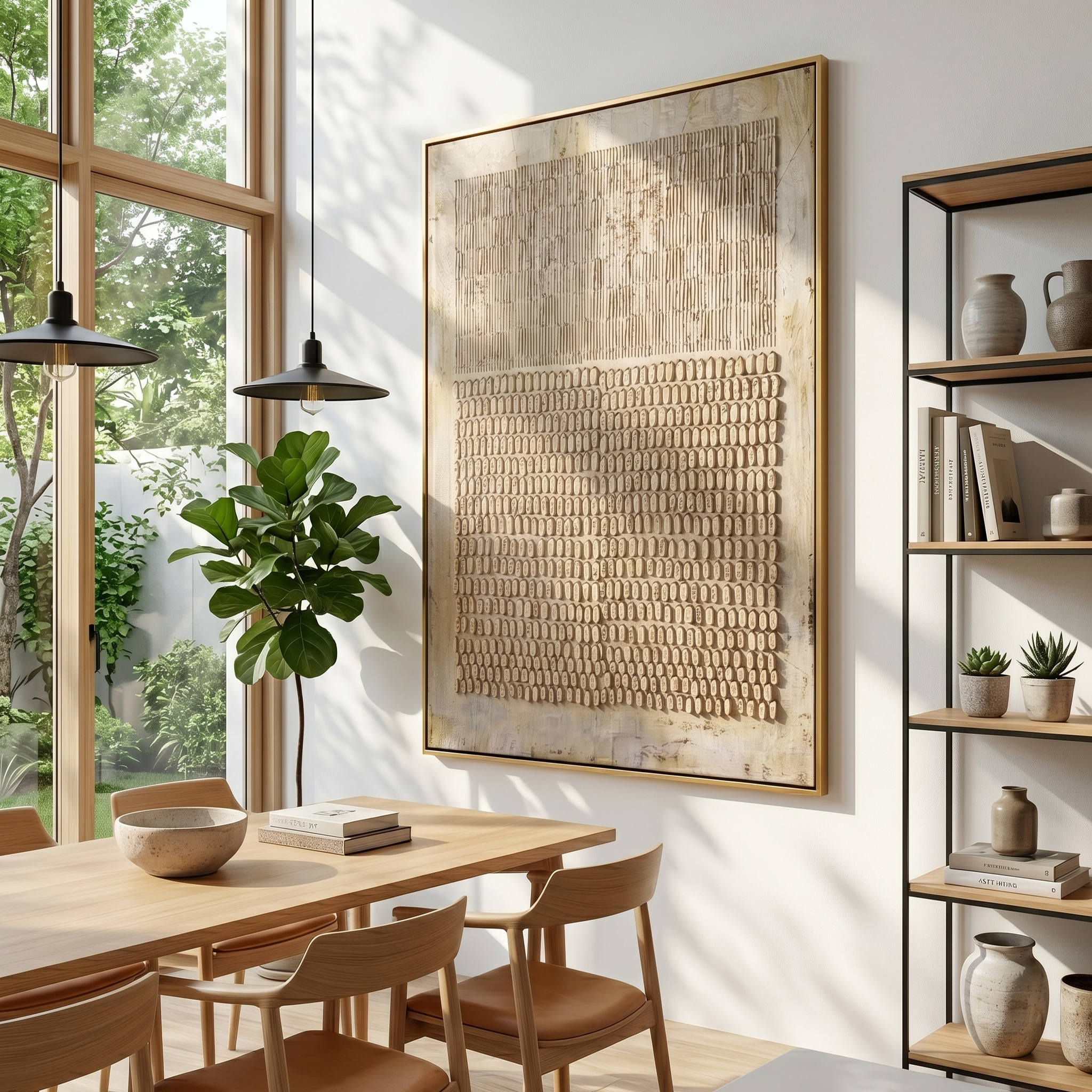 "Linear & Dot Gold Relief" – Modern Heavy Impasto Abstract Art | 3D Warm Gold & Beige Palette Knife Painting | Luxury Vertical Wall Art #WS 257
