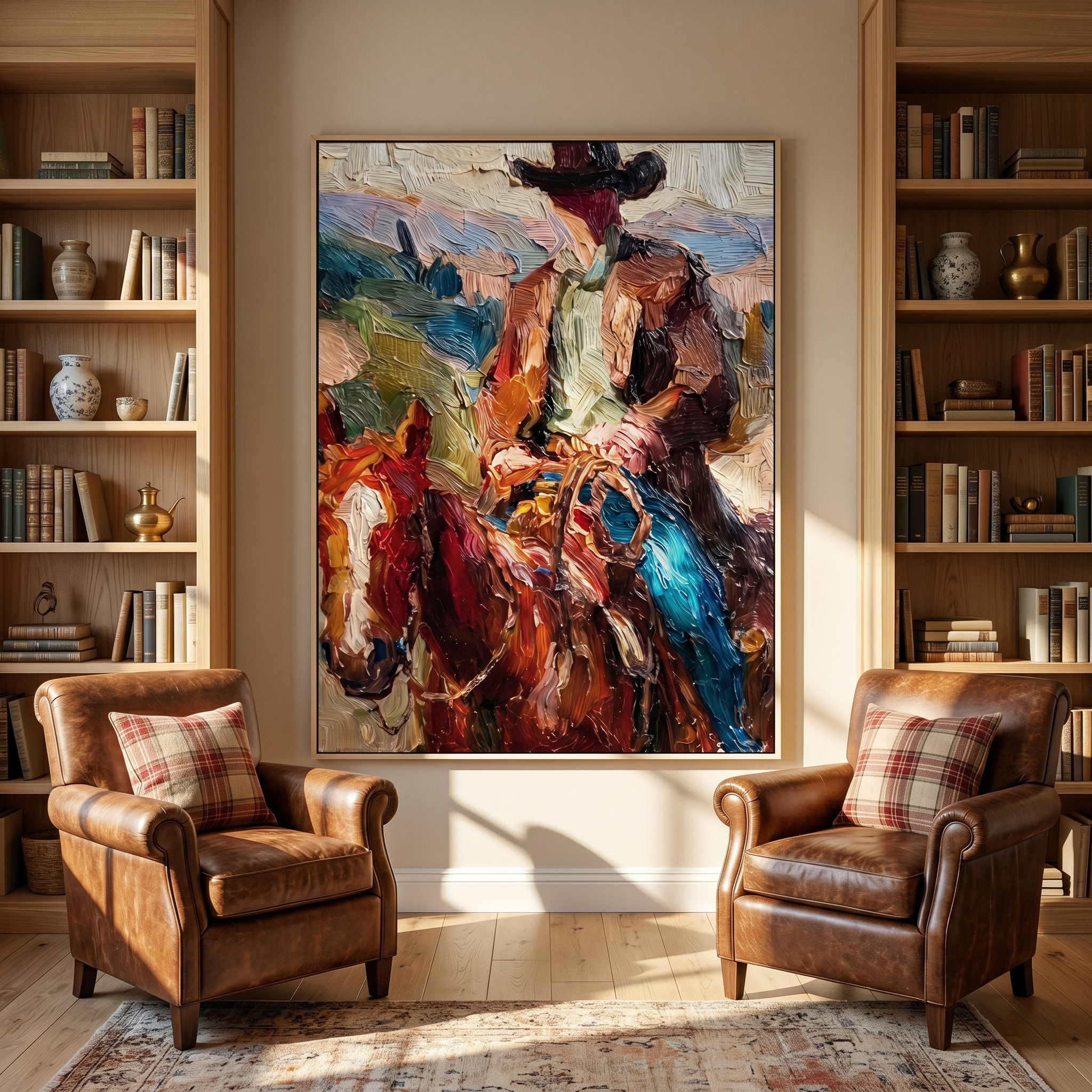 "Palette Knife Cowboy" – Textured Impasto Equestrian Artwork | Bold Tones Expressive Wall Decor | Contemporary Vertical Statement Piece #PT 557