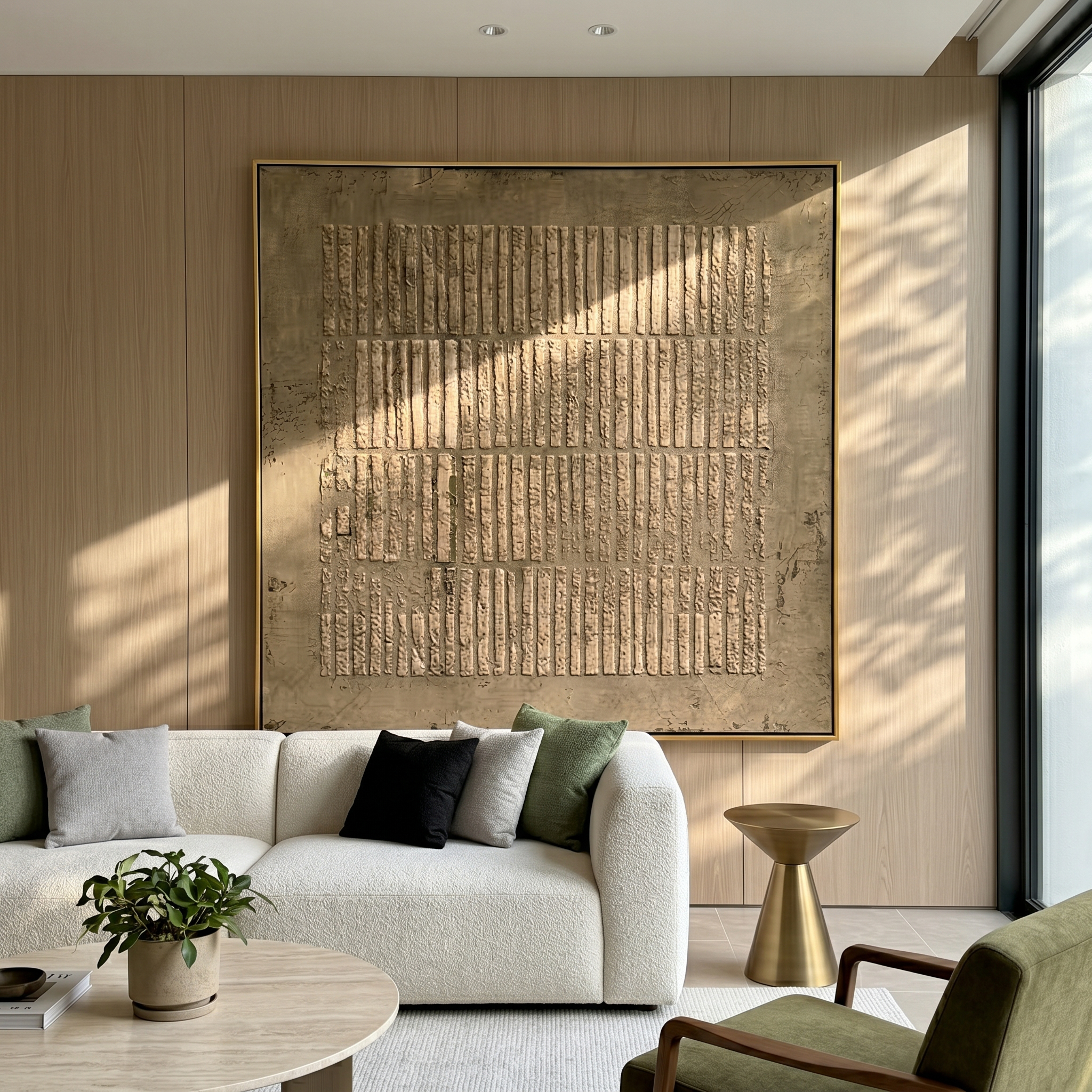 "Neutral Textured Grid" – Modern Heavy Impasto Abstract Art | 3D Taupe & Beige Palette Knife Painting | Luxury Square Wall Art #WS 243