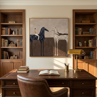 "Two Steeds & Leisure Companions" – Modern Heavy Impasto Minimal Figurative | 3D Warm Taupe & Ebony Cream Palette Knife Painting | Luxury Square Wall Art #PT 564
