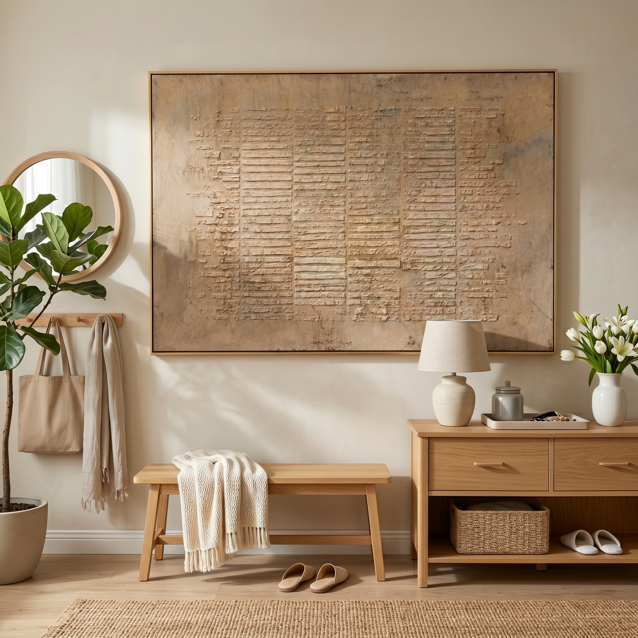 "Archaic Linear Textures" – Tactile Neutral Abstract Artwork | Earthy Tones Impasto Wall Decor | Contemporary Horizontal Statement Piece #WS 253