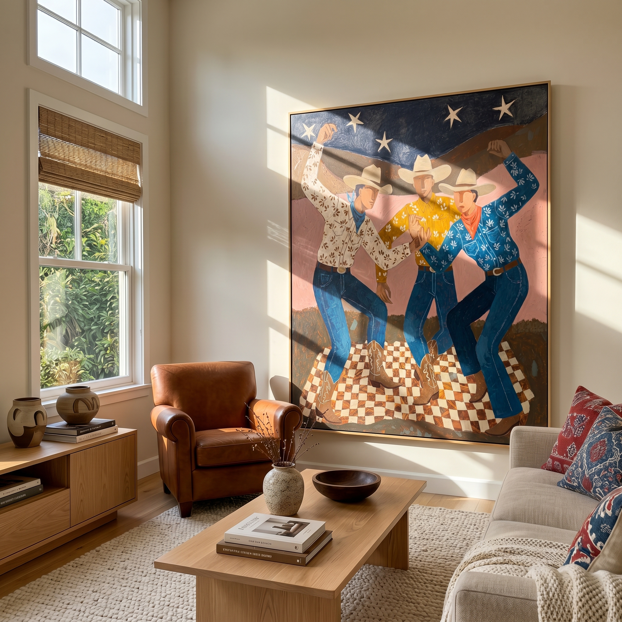 "Night Under the Stars" – Modern Folk Impasto Western Art | 3D Dusk & Denim Palette Knife Painting | Luxury Vertical Wall Art #PE 519