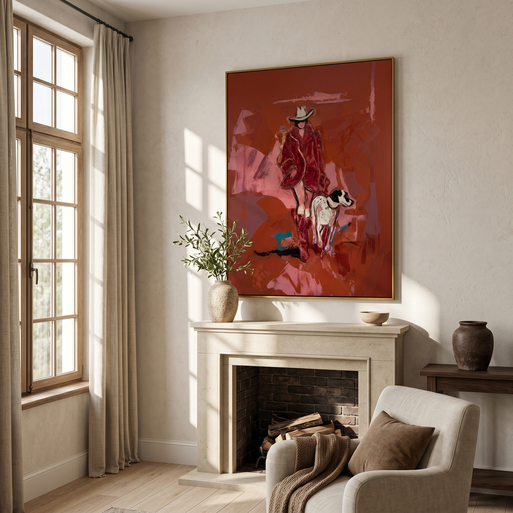 "Rust-Colored Walk" – Expressive Sculptural Art | 3D Layered Ochre & Blush Canvas with Gold Accents | Luxury Vertical Wall Art #PE 518