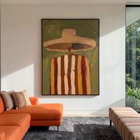 "Striped Silhouette" – Modern Heavy Impasto Abstract Portrait | 3D Olive & Terracotta Palette Knife Painting | Luxury Vertical Wall Art #PE 508