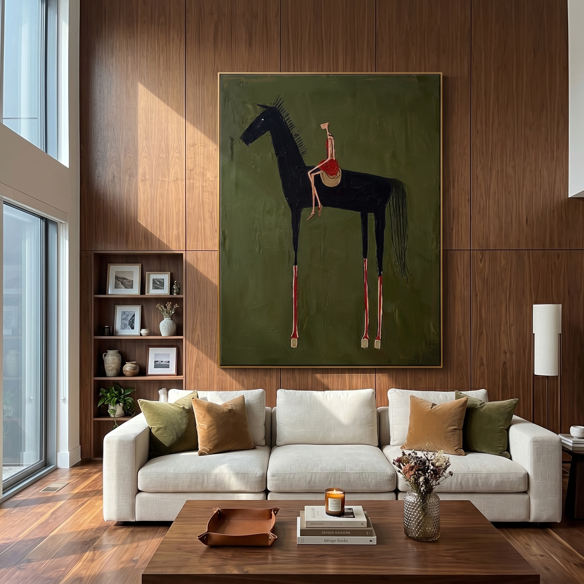 "Ride in Crimson" – Modern Heavy Impasto Figurative Art | Abstract Woman on Black Horse Painting | Bold Vertical Wall Art #AB493