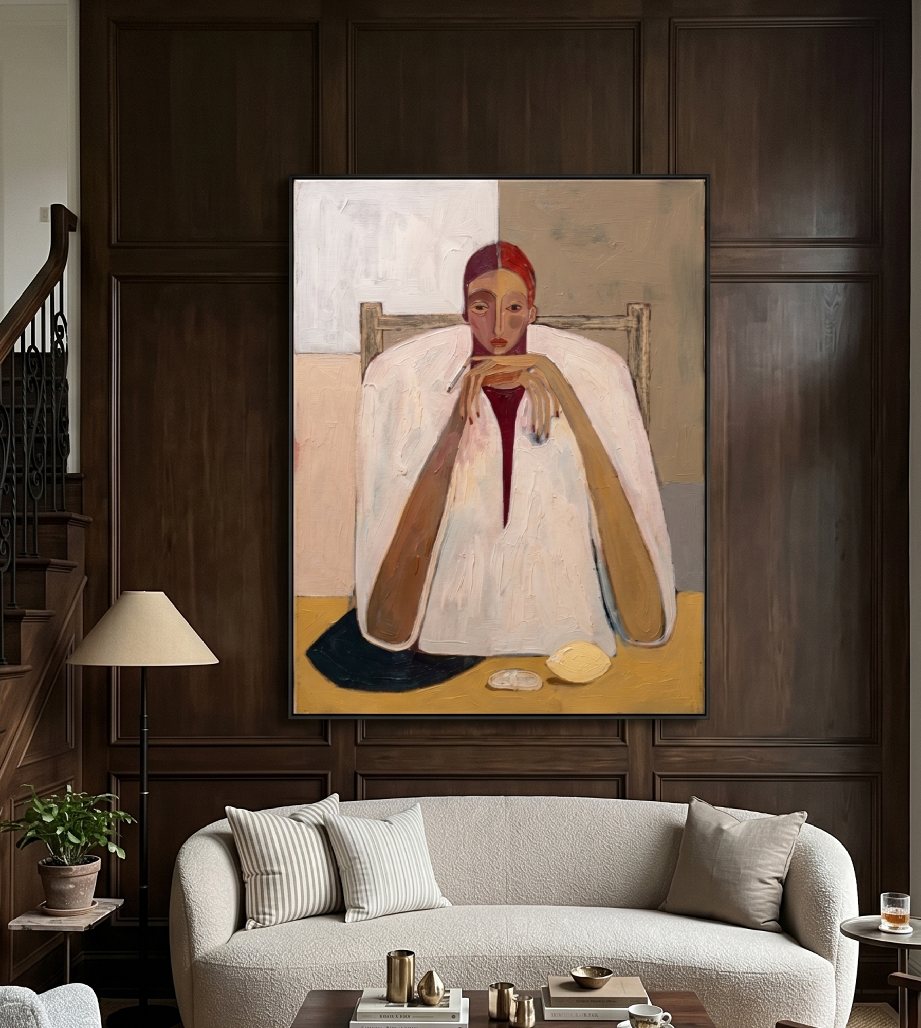 "ETERNAL POISE" – 3D Sculptural Heavy Impasto Modern Figural | Minimalist Earthy Style Soul-Healing Portrait Wall Art #PE494